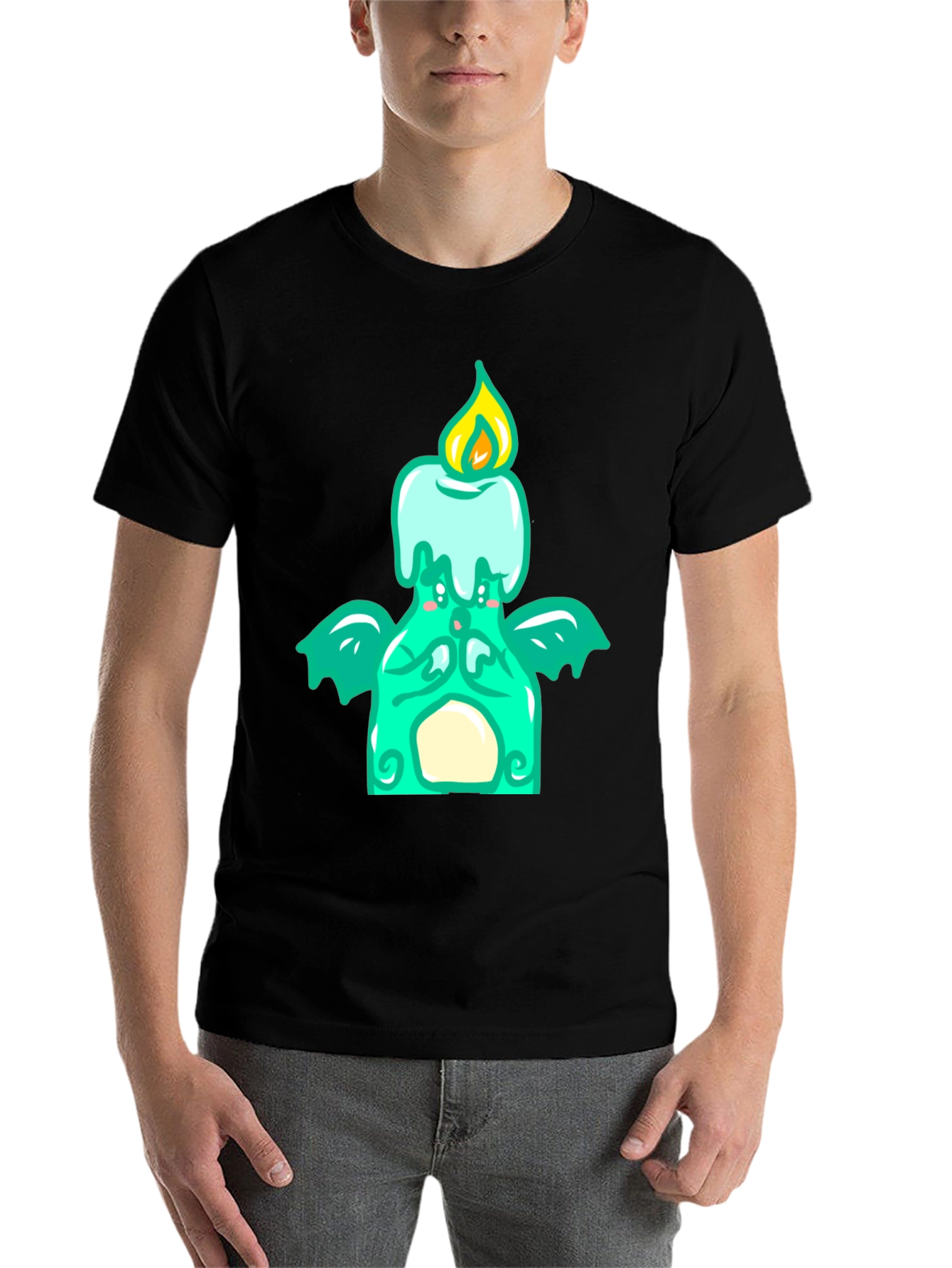 Black Whimsical Candle Dragon Graphic Tee view 7