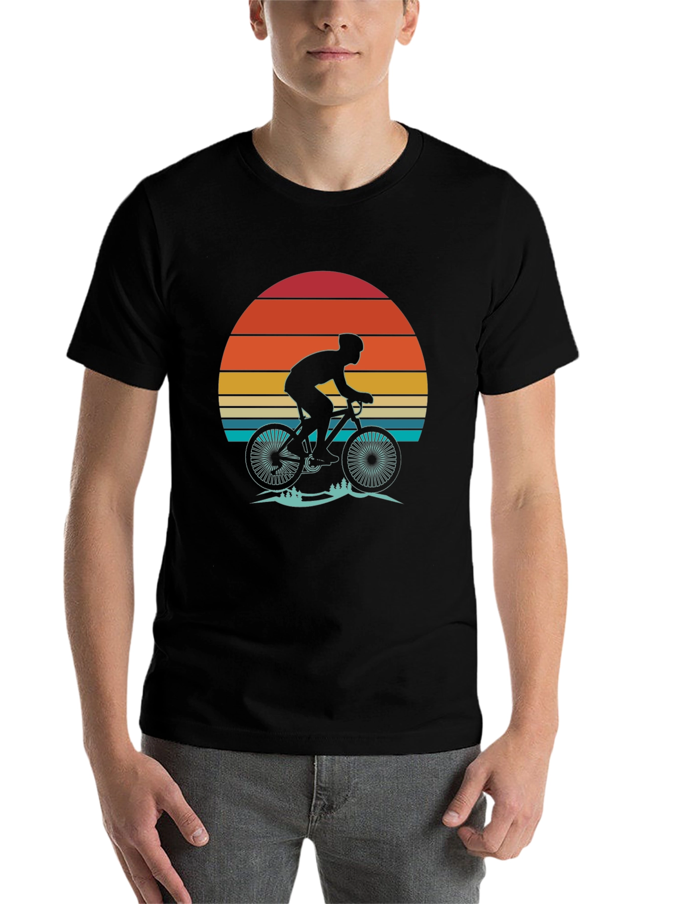 Black Retro Sunset Biker T-Shirt - Vintage Cycling Tee view 7