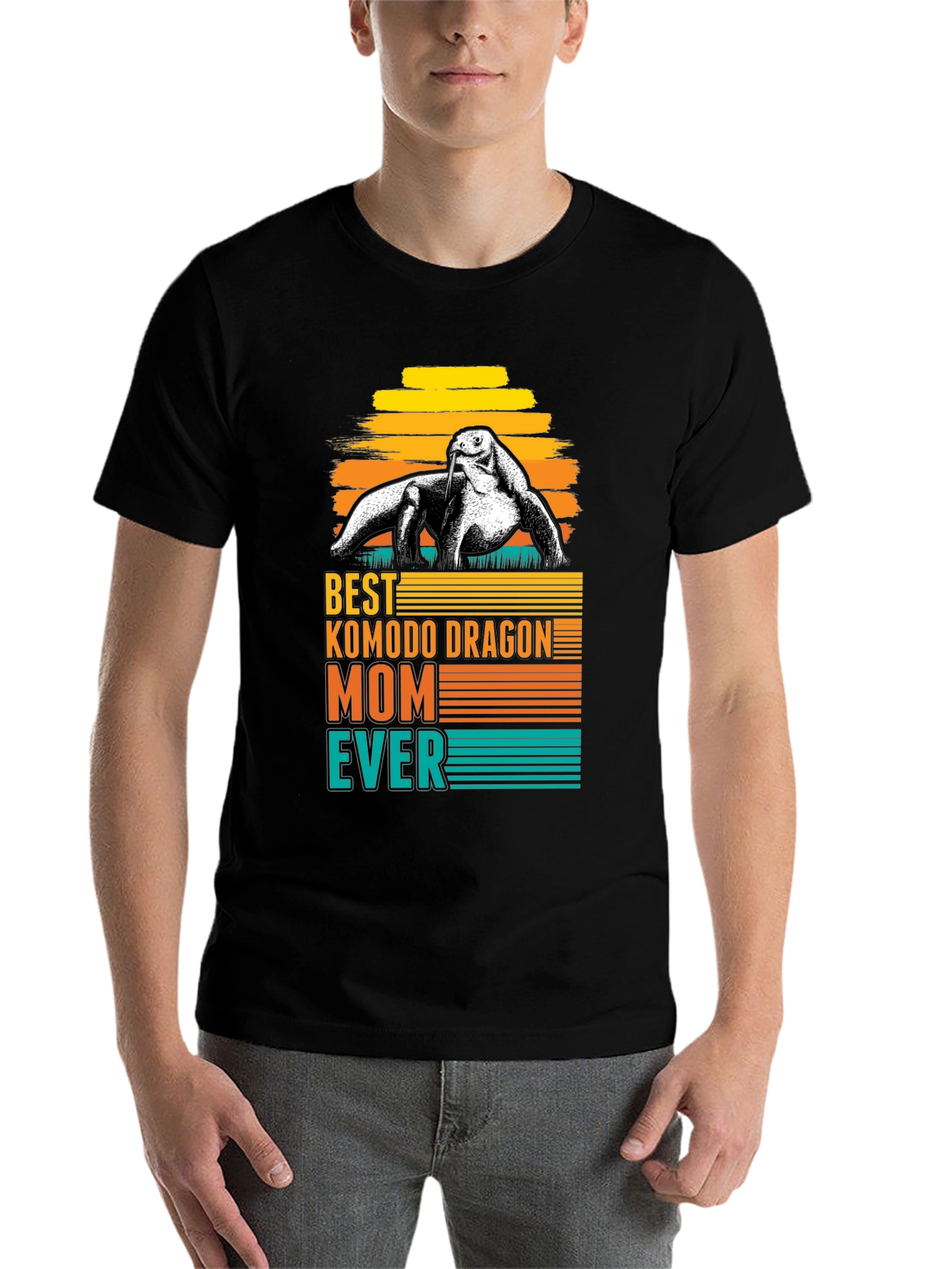 Black Komodo Dragon Mom Ever T-Shirt - Retro Style view 7