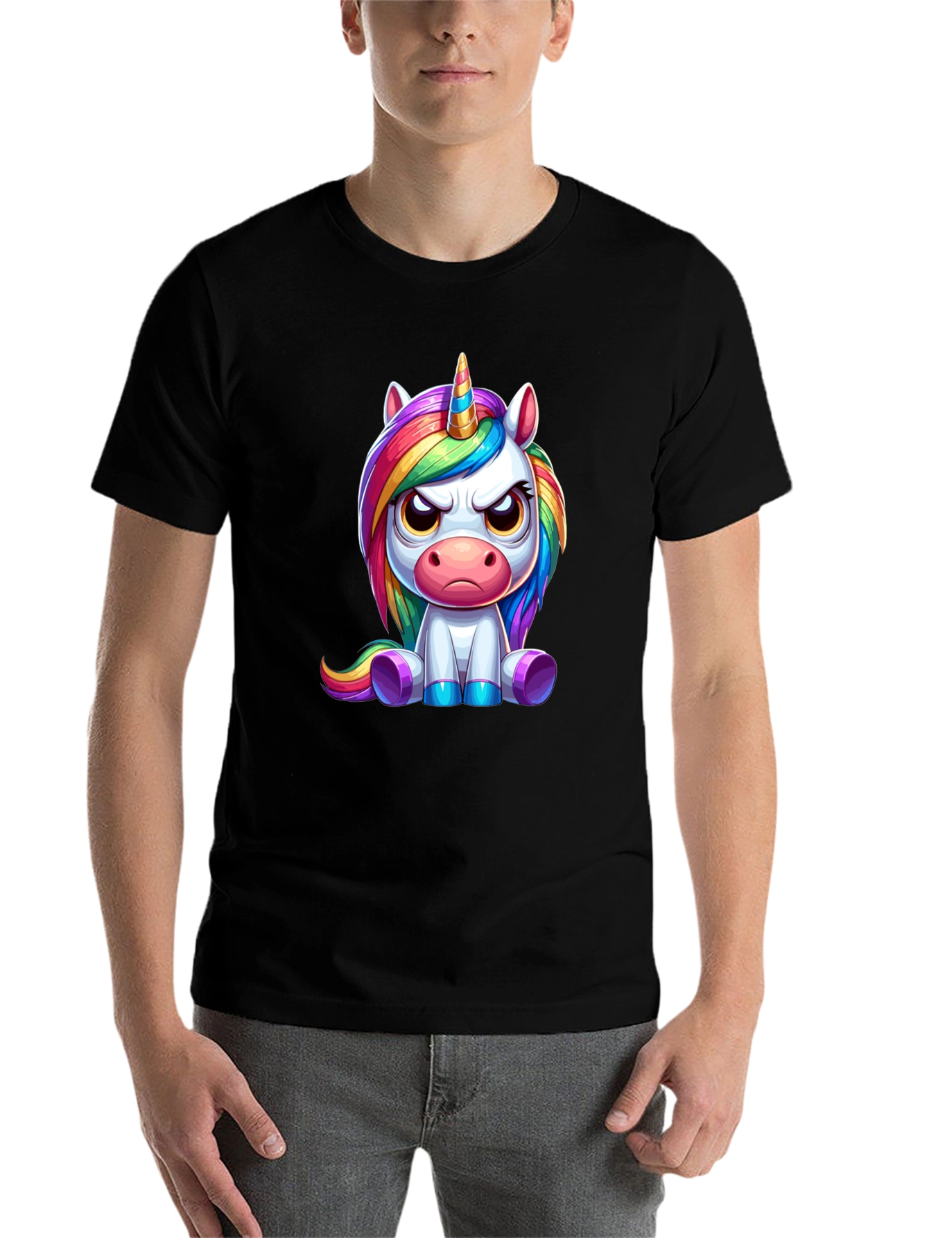 Black Grumpy Unicorn Graphic Tee - Black view 7
