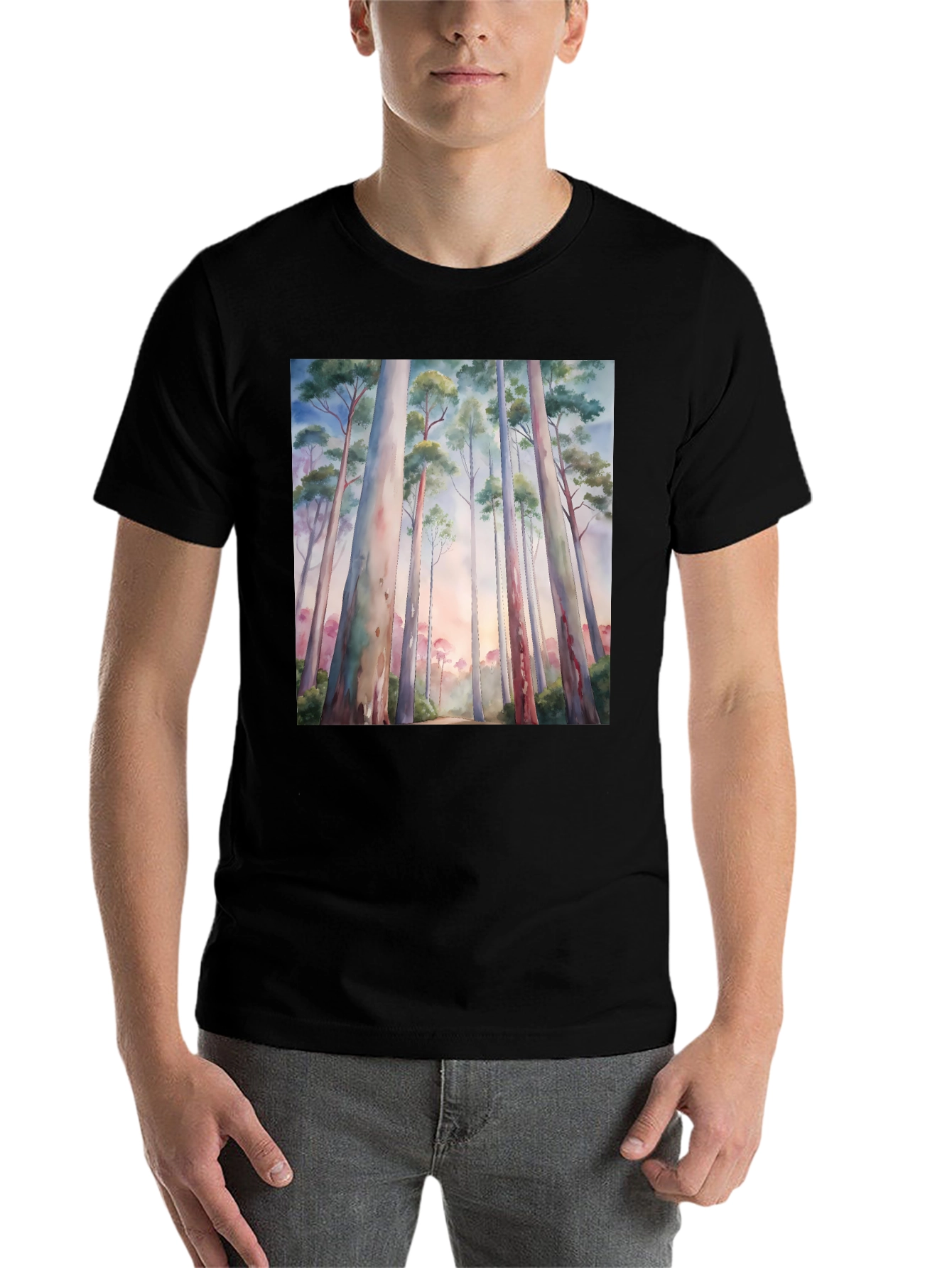Black Eucalyptus Forest Watercolor Graphic Tee view 7
