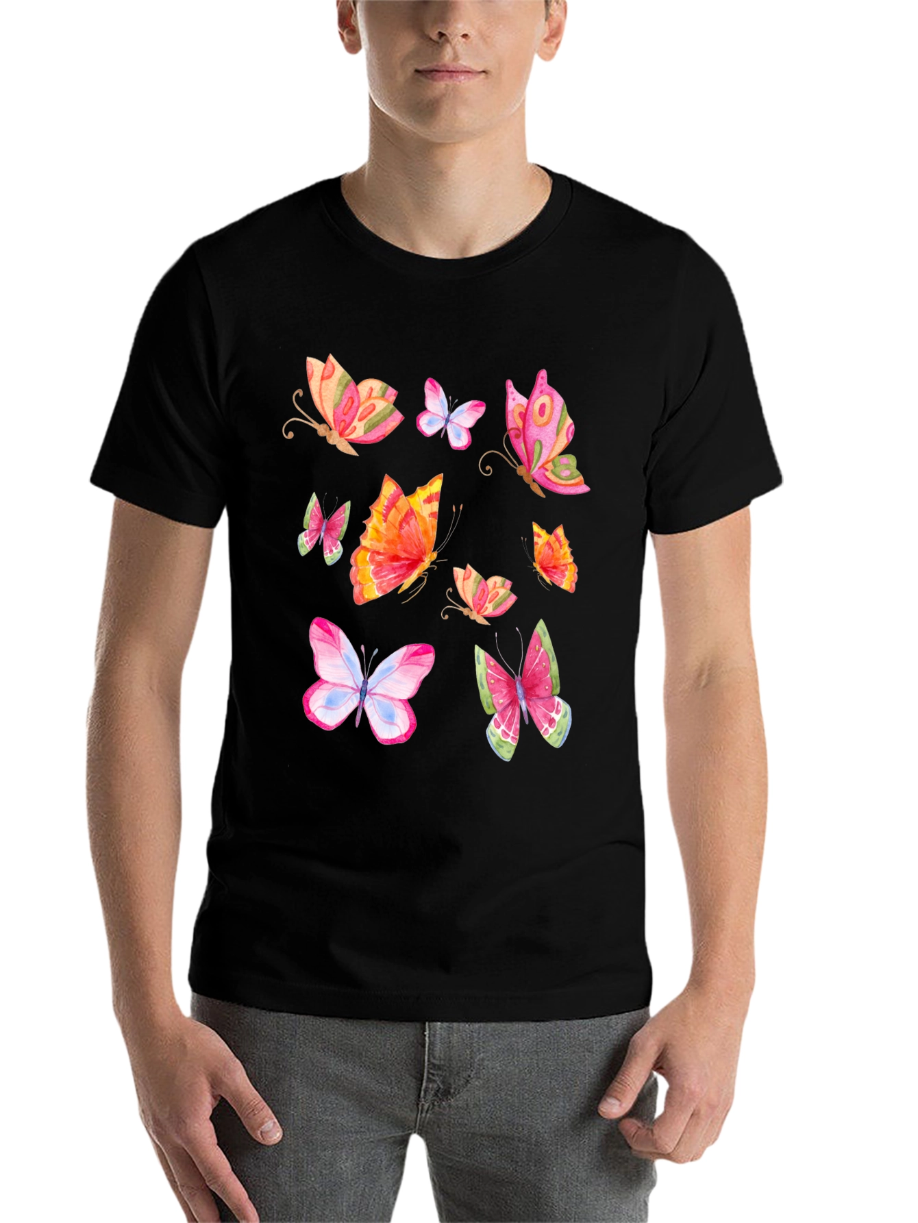 Black Butterfly Print Black T-Shirt view 7