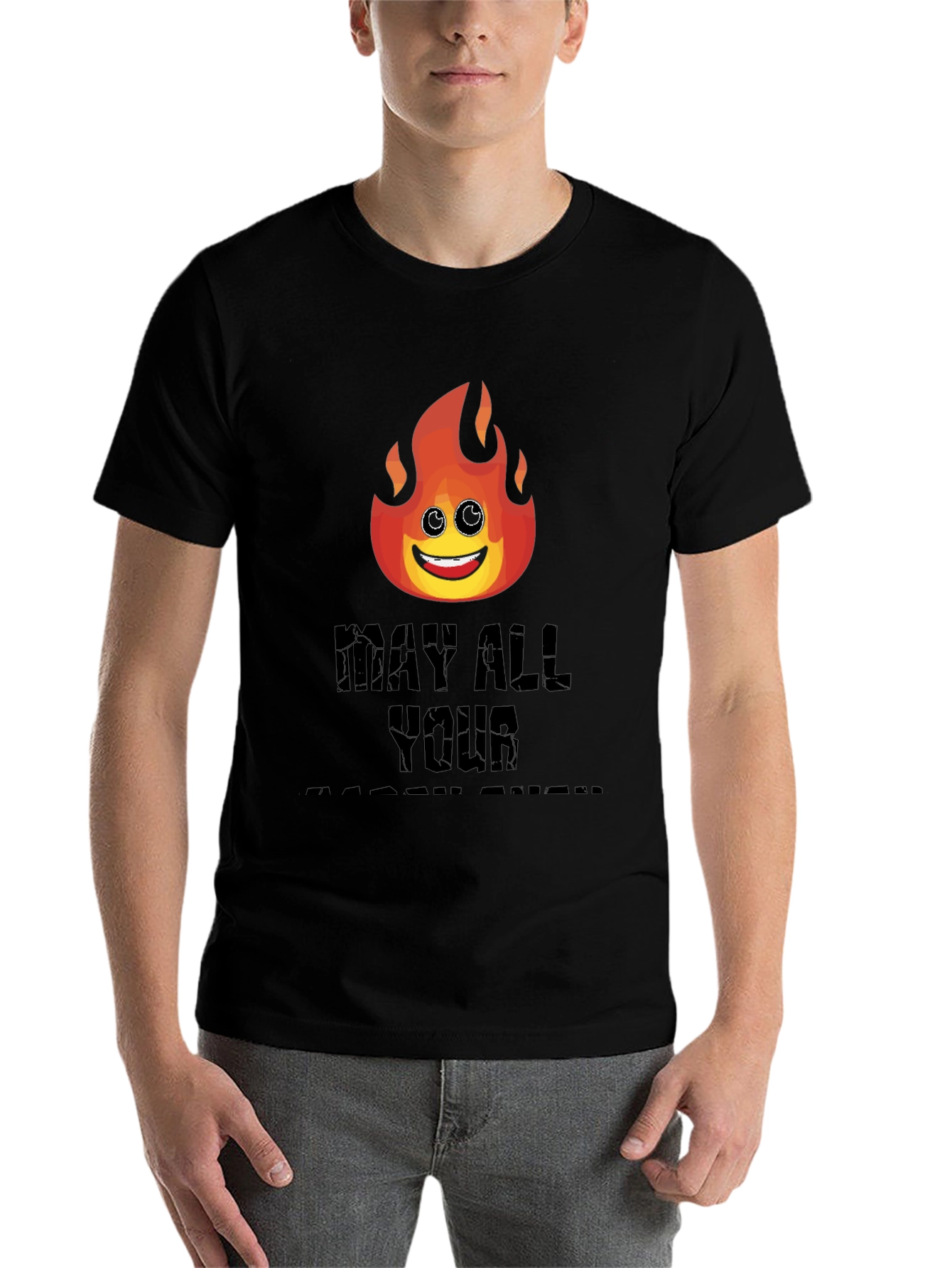 Black Funny Emoji Flame T-Shirt - May All Your Bacon Burn view 7