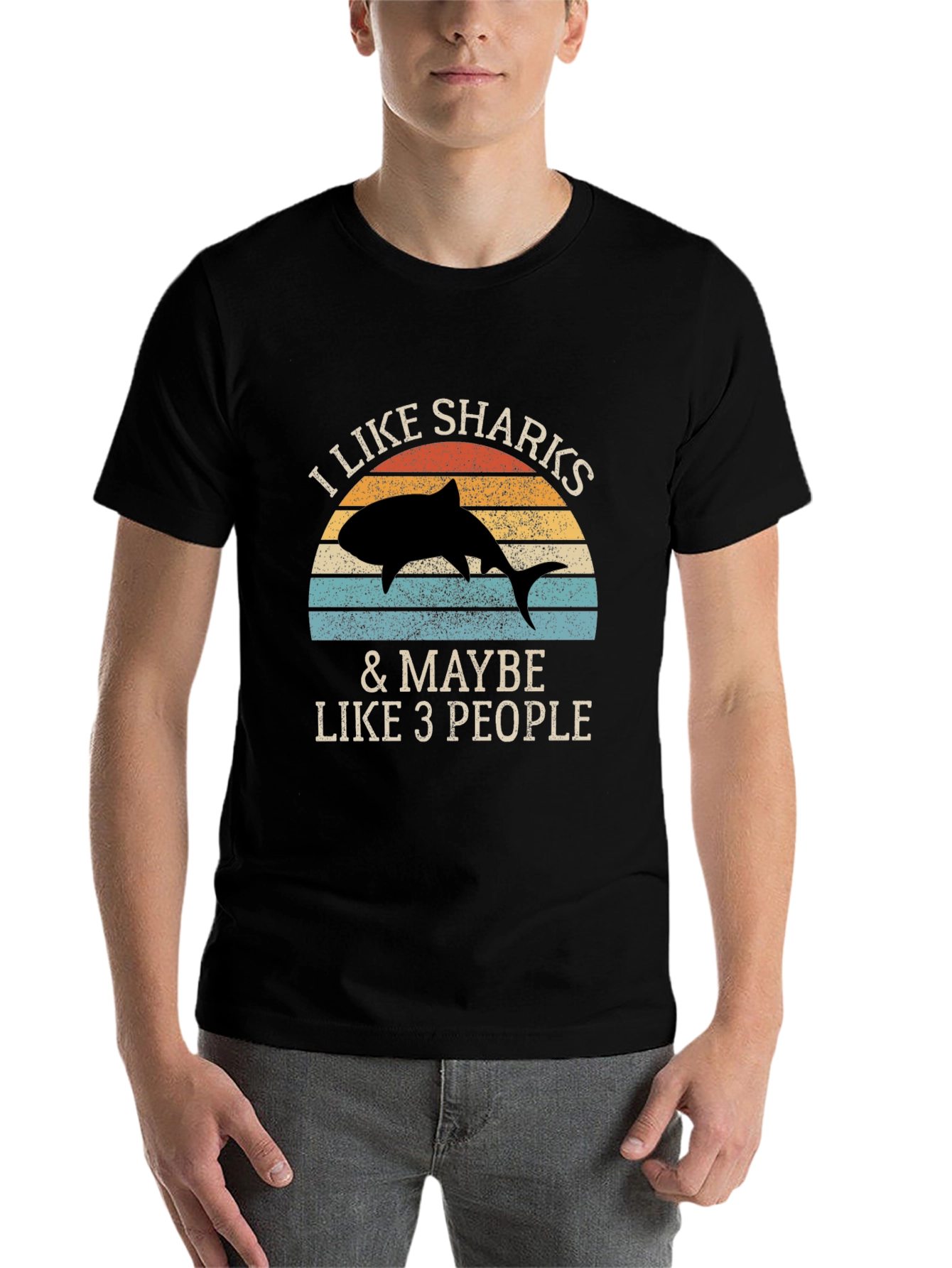 Black I Like Sharks & Maybe Like 3 People T-Shirt view 7