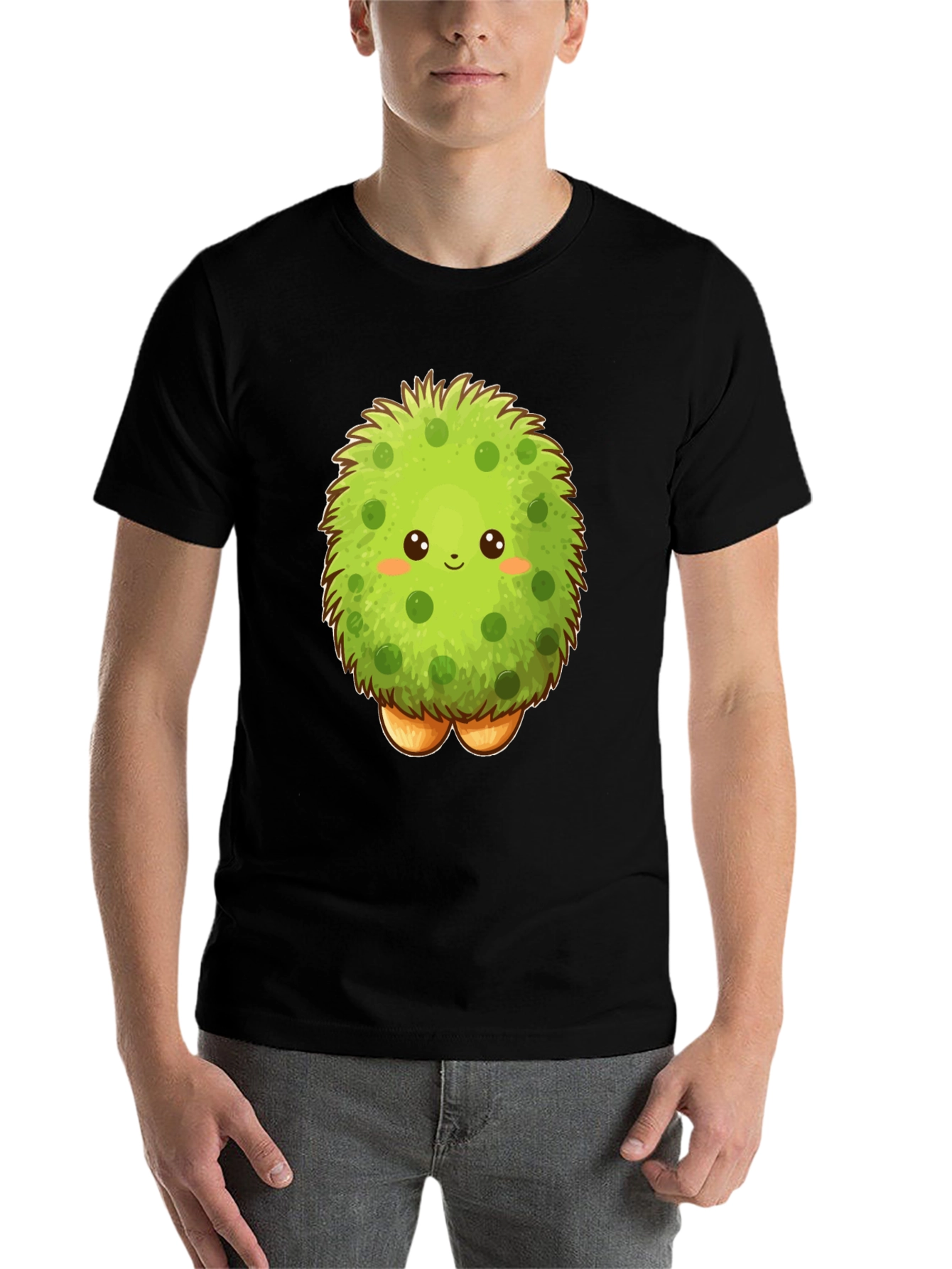 Black Cute Fluffy Green Monster Graphic T-Shirt view 7