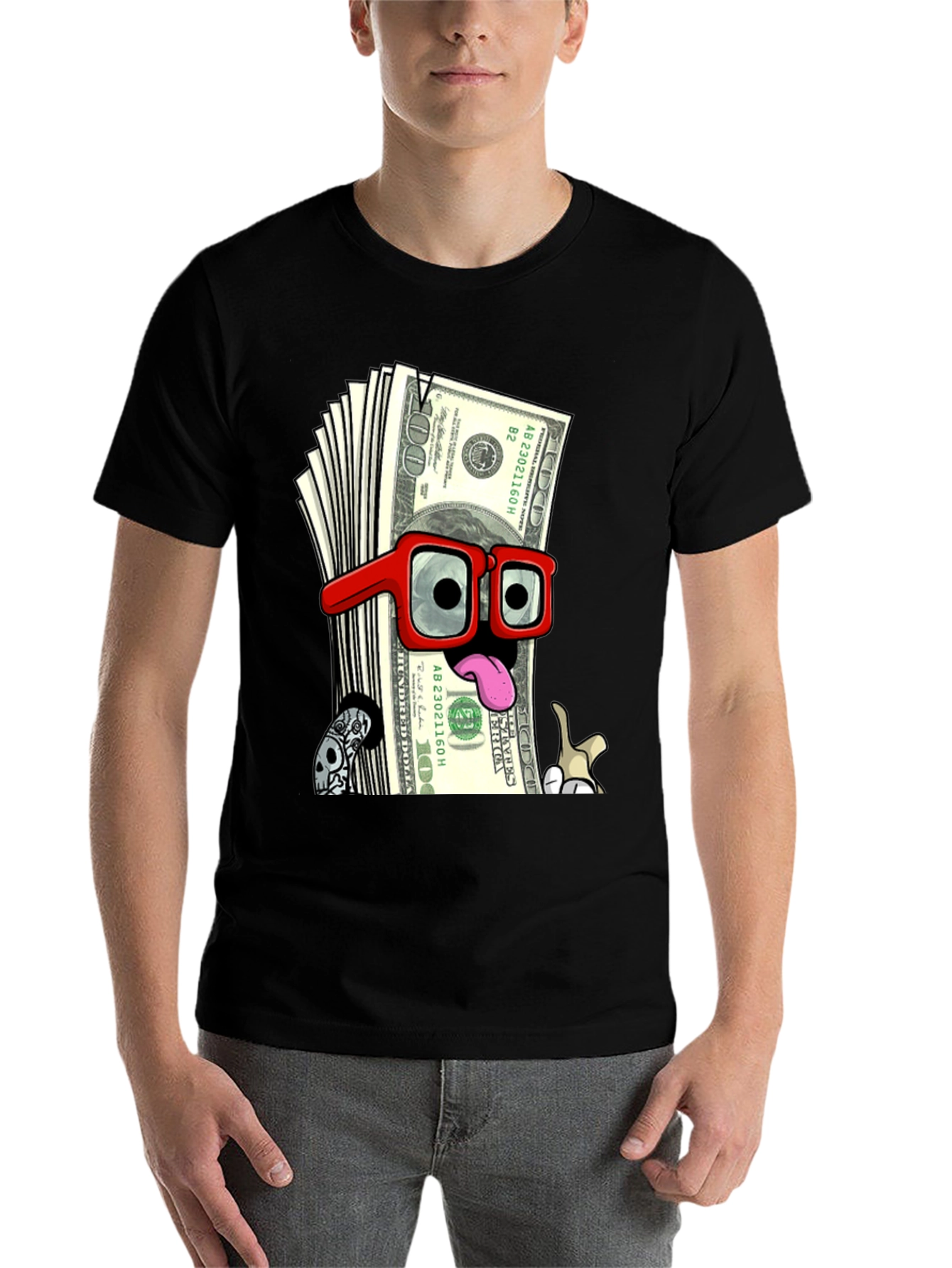 Black Funny Money Cartoon Graphic T-Shirt view 7