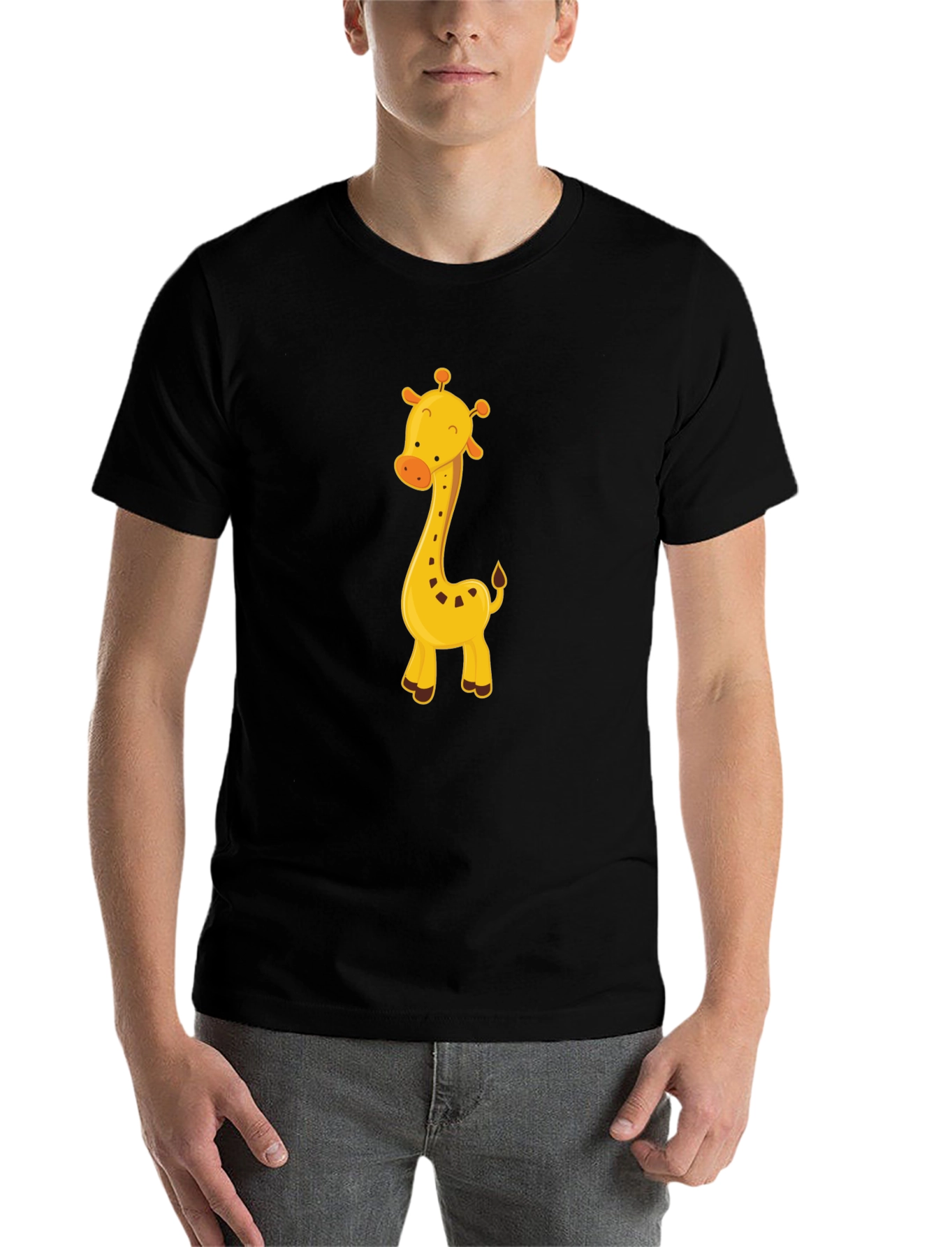 Black Cute Giraffe Graphic Tee - Black Cotton Blend view 7