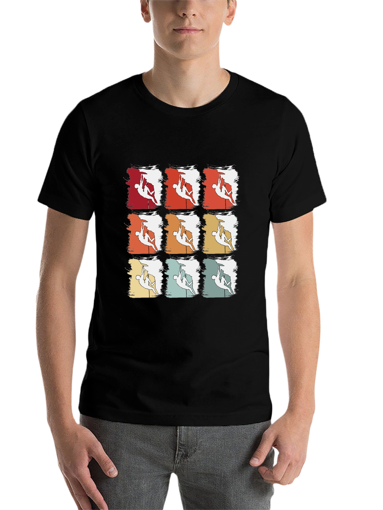 Black Retro Rock Climbing T-Shirt - Nine Climber Design view 7