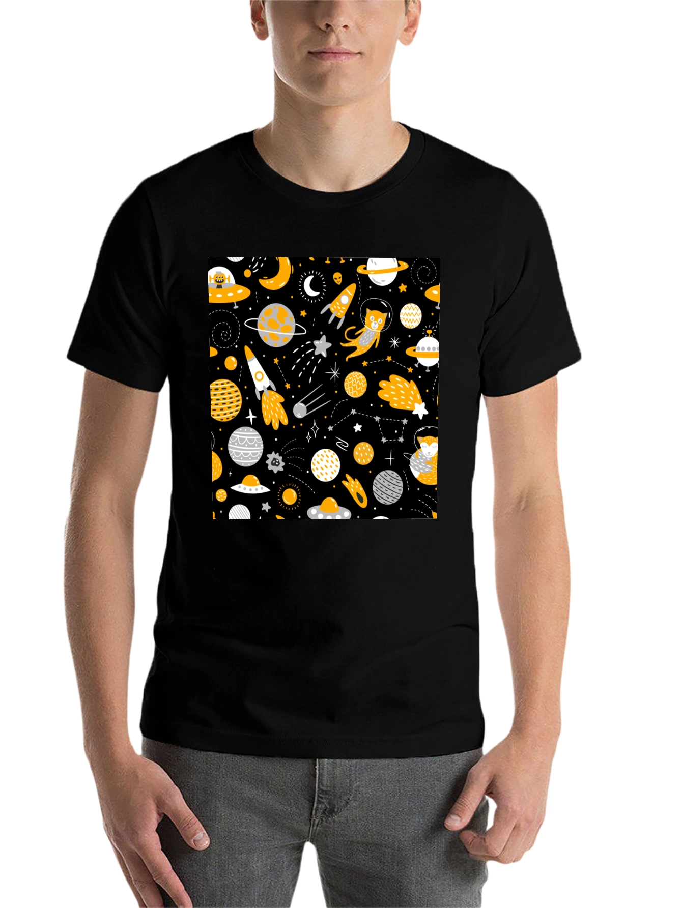 Black Space Cat Graphic T-Shirt view 7