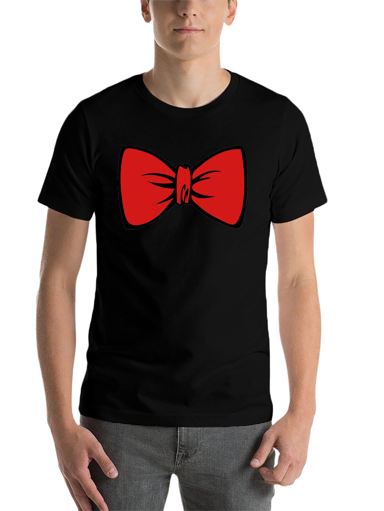 Black Red Bowtie Graphic Black T-Shirt view 7