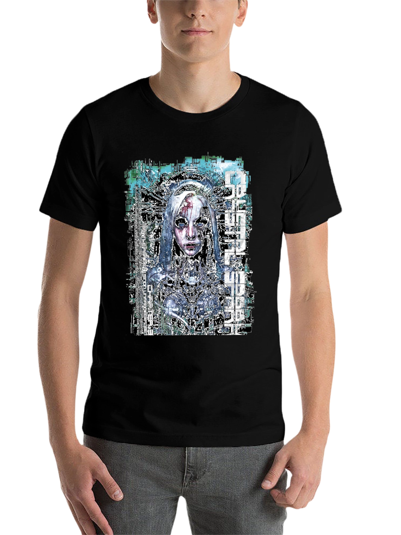 Black Cyberpunk Anime Graphic Black T-Shirt view 7