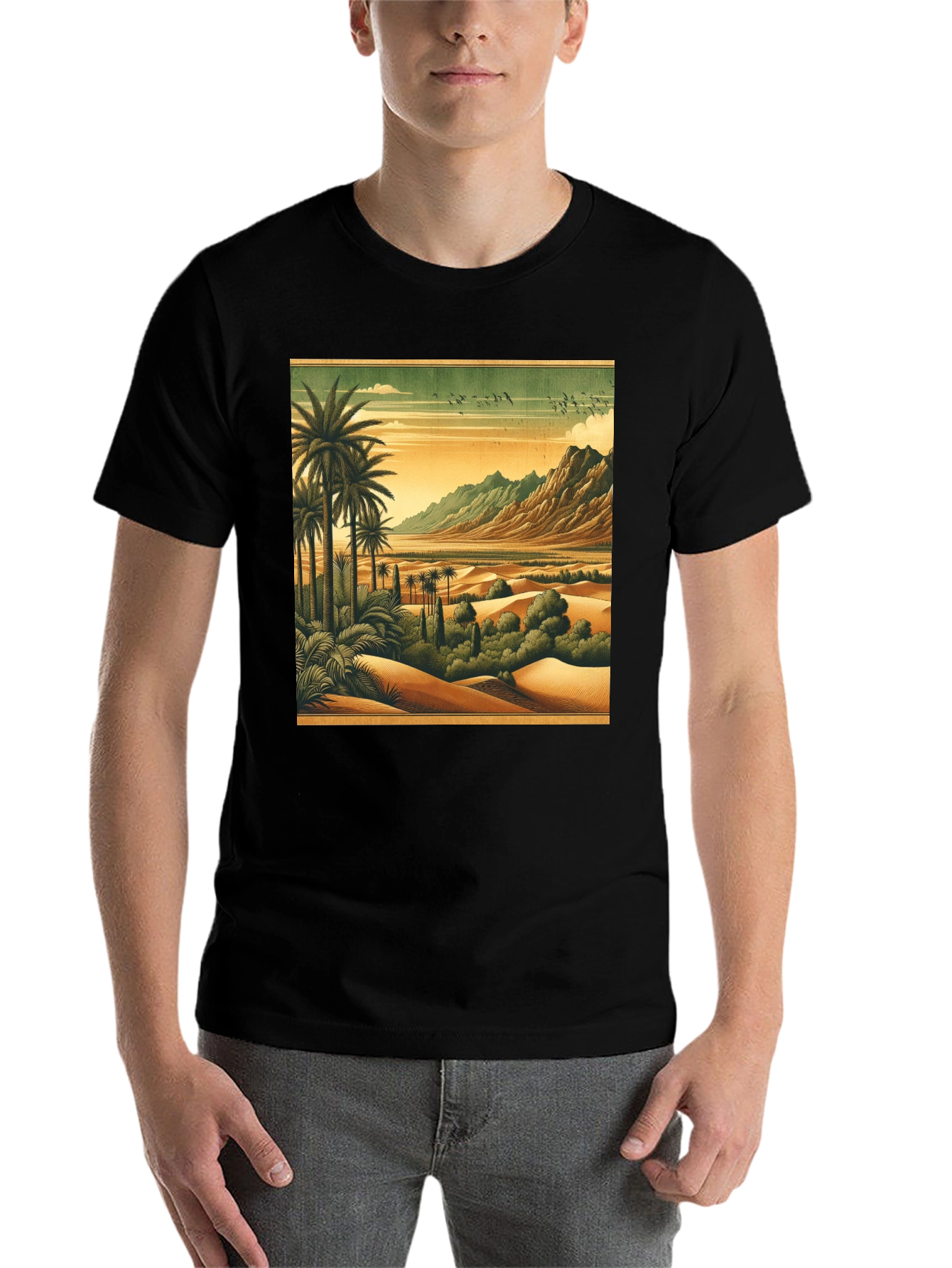 Black Retro Desert Oasis Graphic T-Shirt view 7