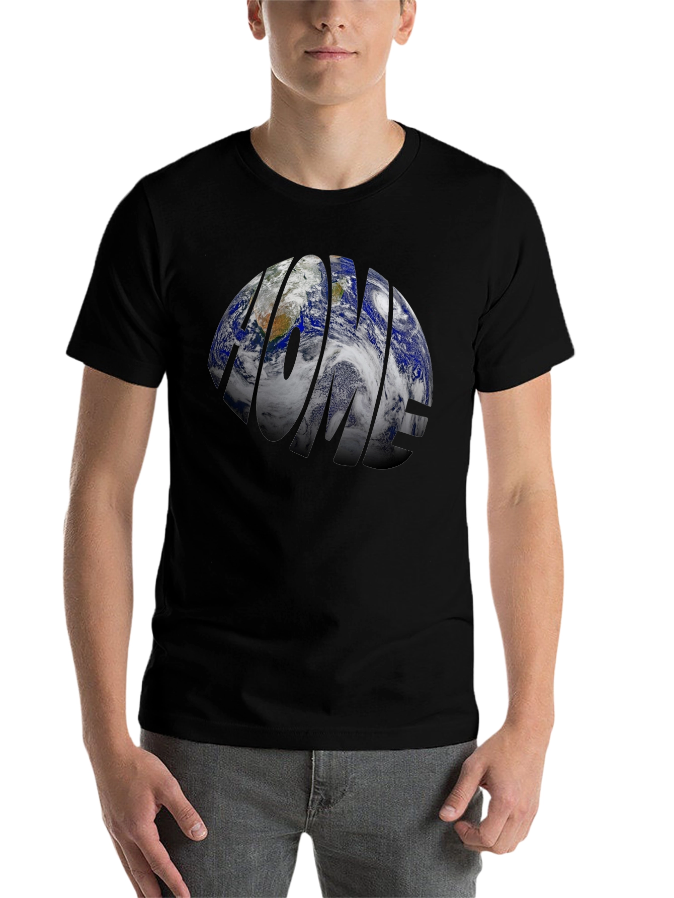 Black Home Planet Earth Graphic T-Shirt - Black view 7