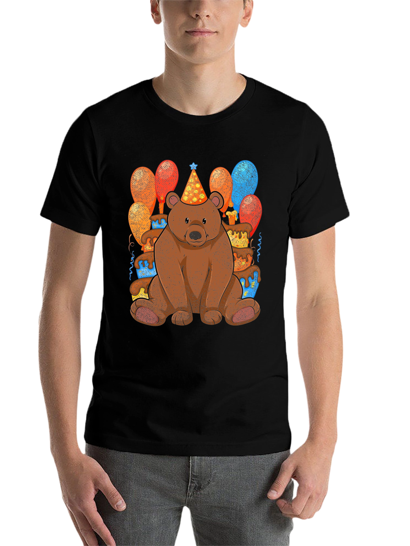 Black Birthday Bear T-Shirt: Cute Cartoon Animal Tee view 7