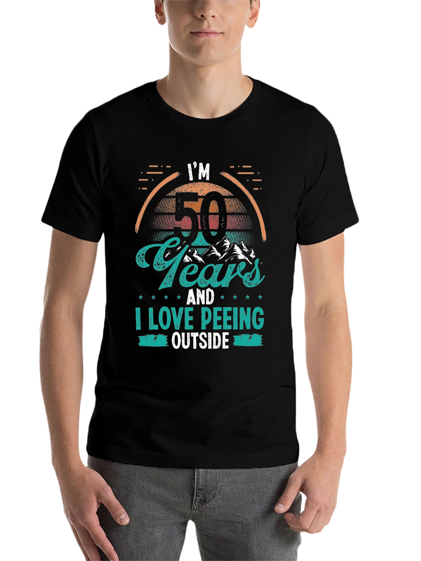 Black Funny 50th Birthday Peeling Outdoors T-Shirt view 7