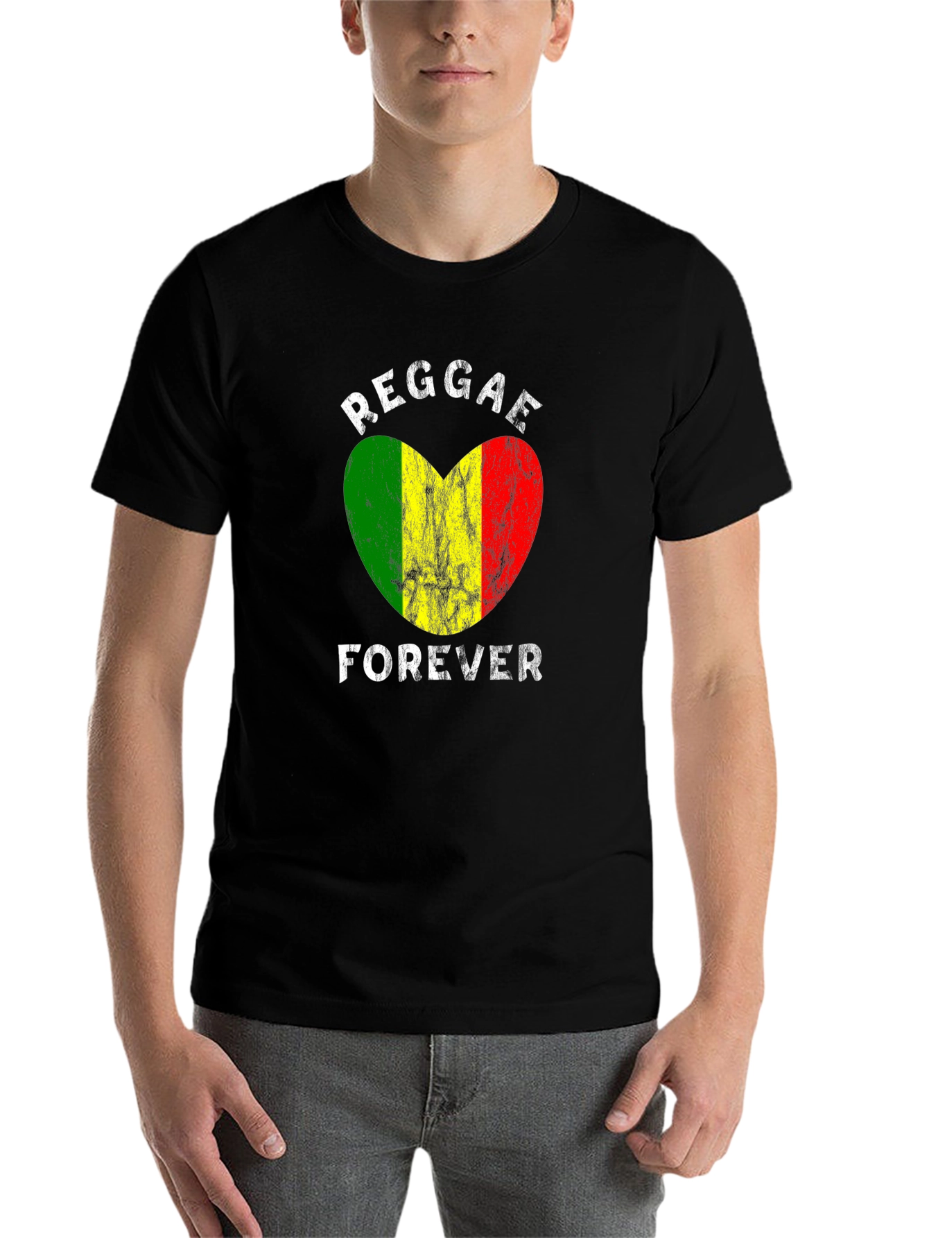 Black Reggae Forever Heart Graphic T-Shirt view 7