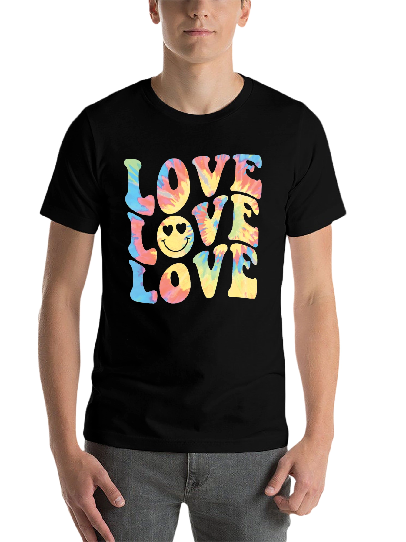 Black Tie-Dye Love Smiley Face T-Shirt view 7