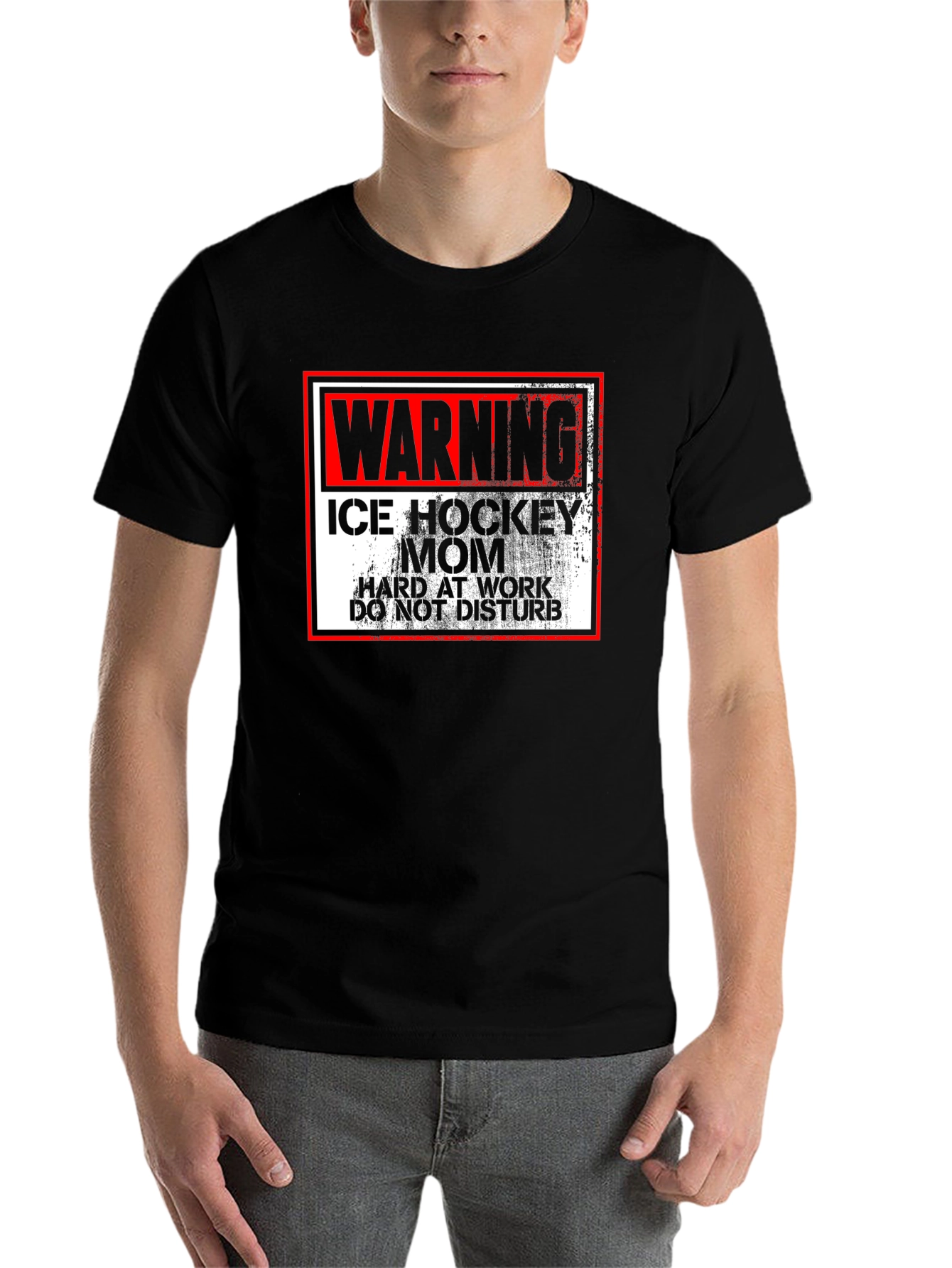 Black Warning Ice Hockey Mom T-Shirt view 7