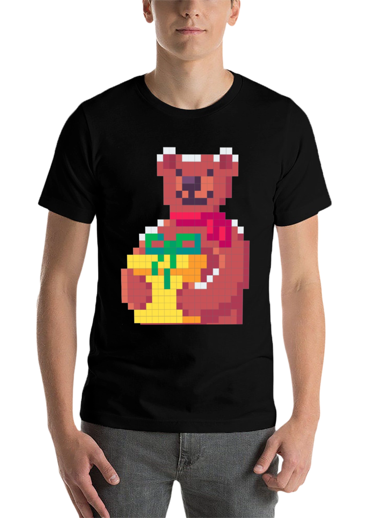 Black Pixelated Bear with Gift T-Shirt view 7