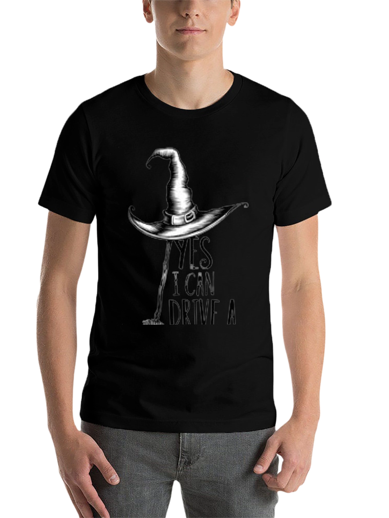 Black Witch Hat T-Shirt - Yes I Can Drive A Stick Tee view 7