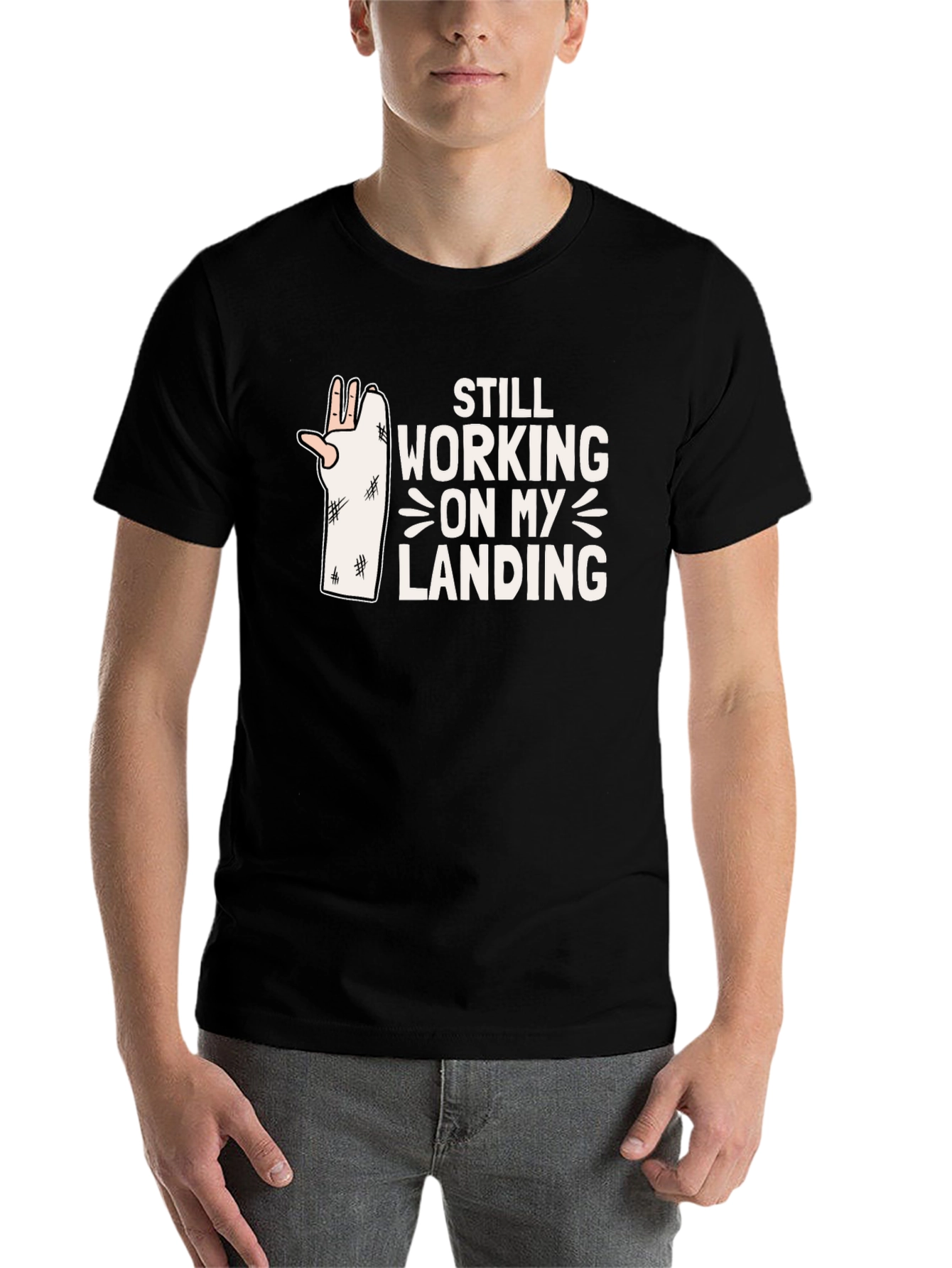 Black Still Working on My Landing T-Shirt view 7