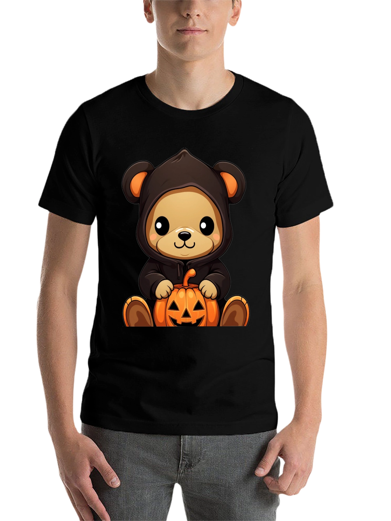 Black Halloween Teddy Bear Pumpkin T-Shirt view 7