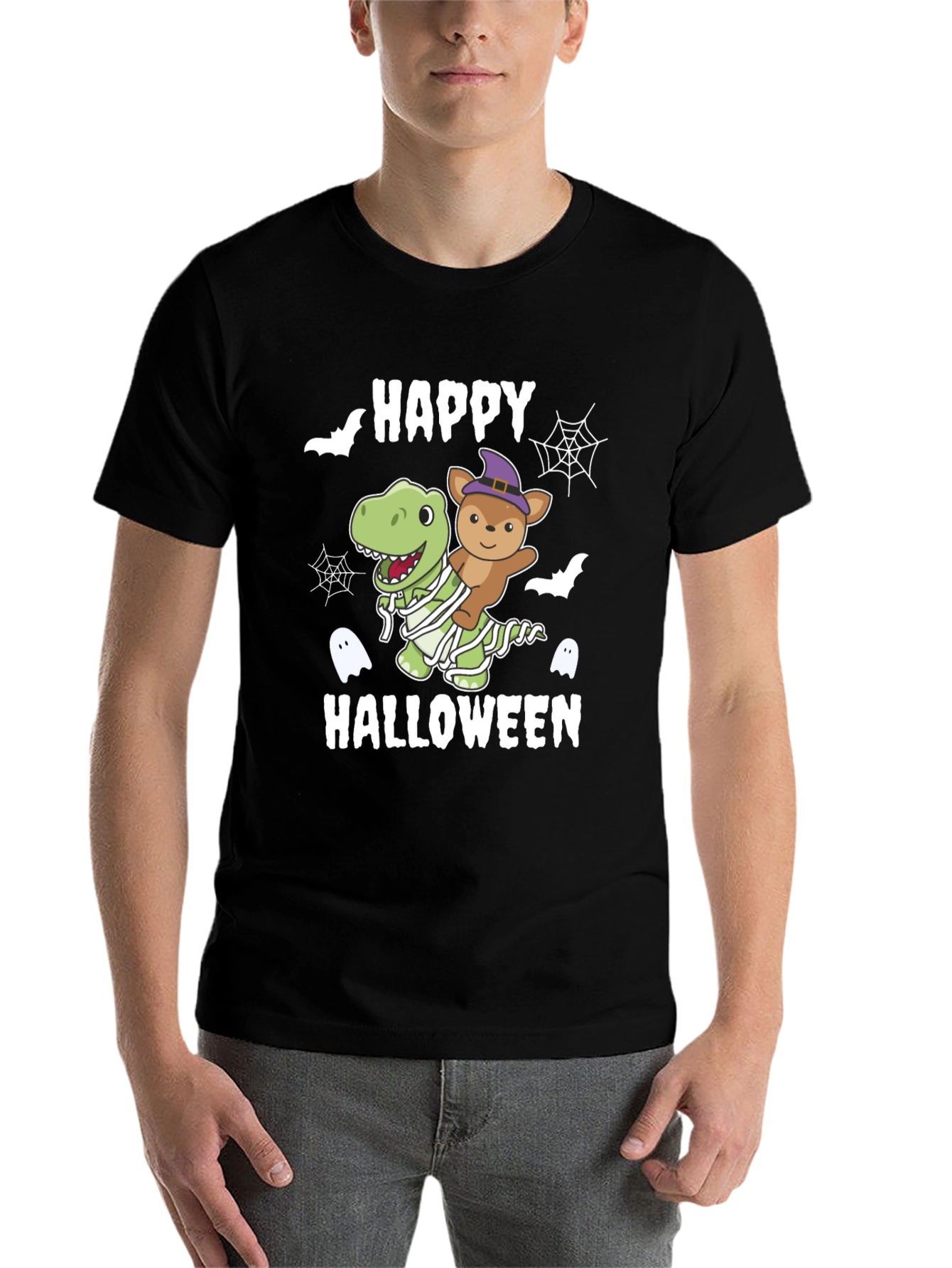 Black Happy Halloween Dinosaur & Teddy T-Shirt view 7