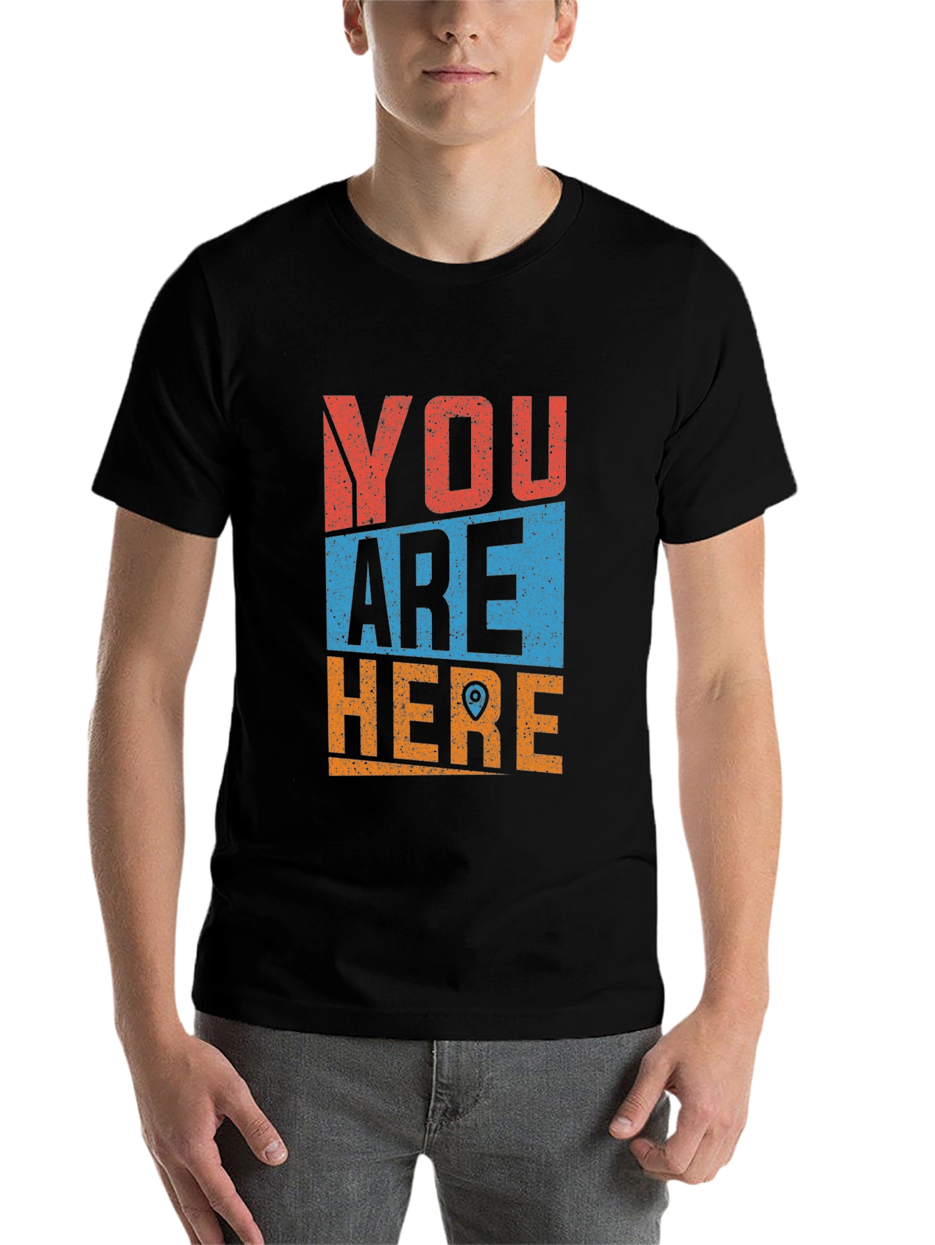 Black You Are Here Novelty Graphic Tee view 7