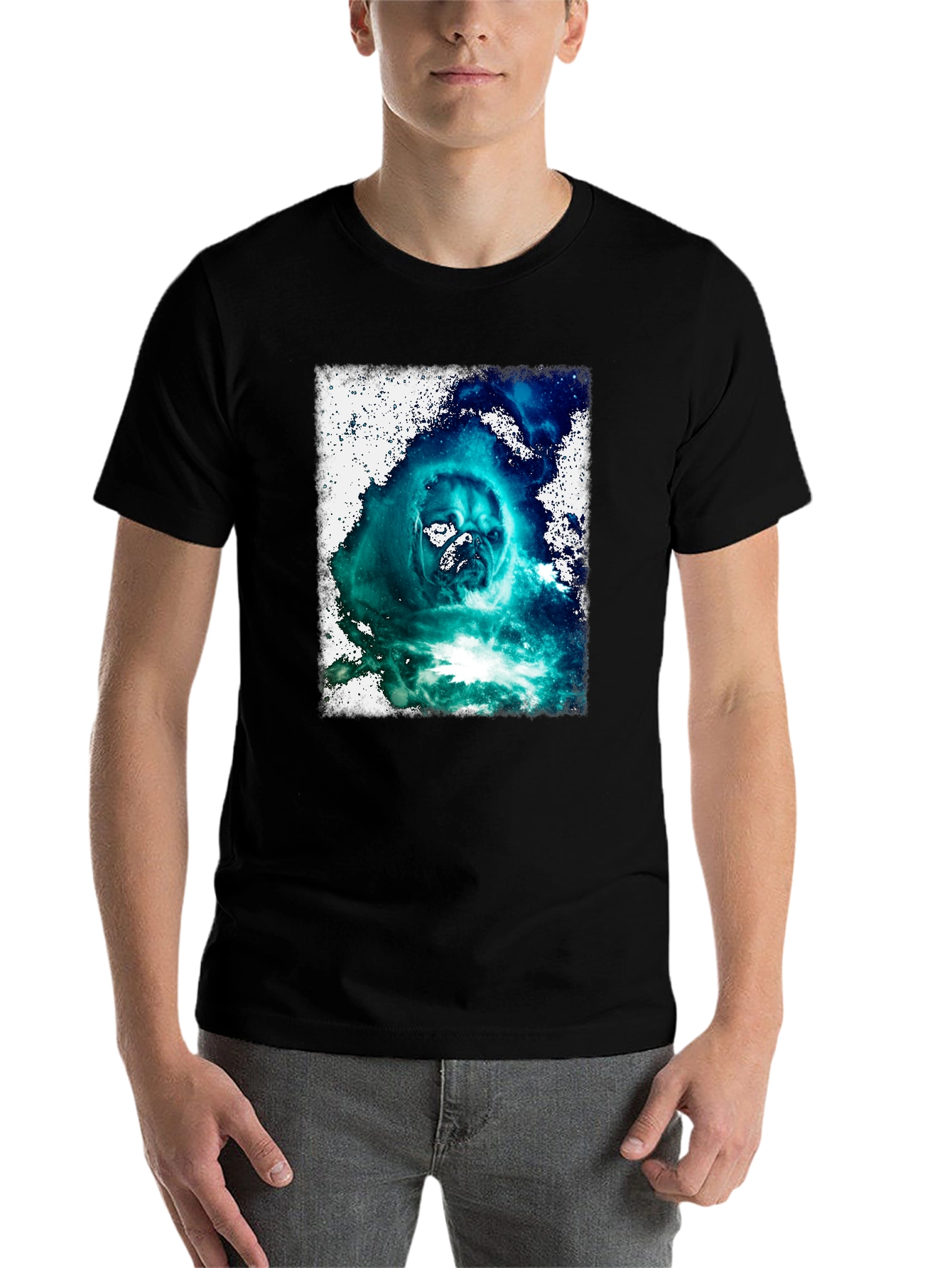 Black Cosmic Pug Graphic Black T-Shirt view 7