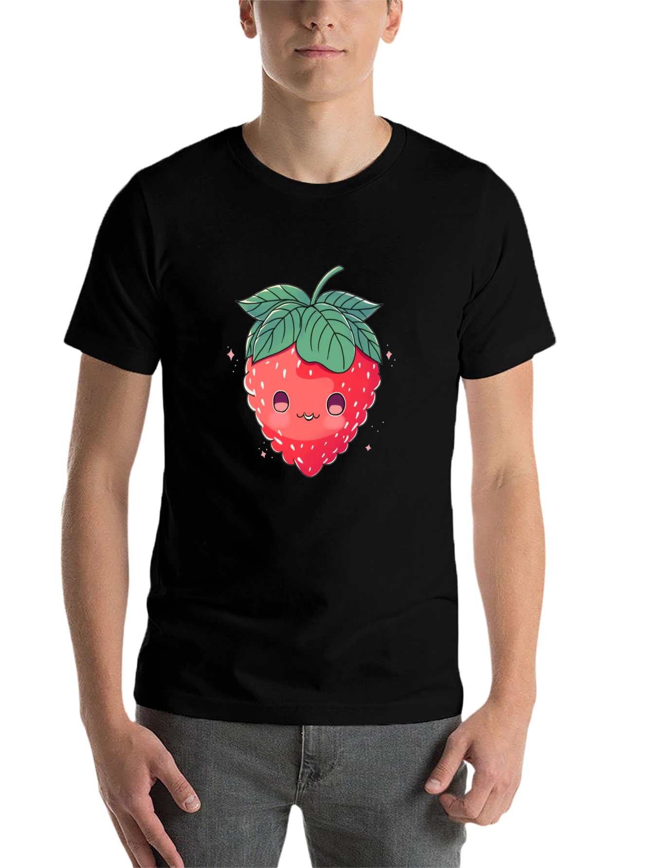 Black Cute Strawberry Graphic Black T-Shirt view 7