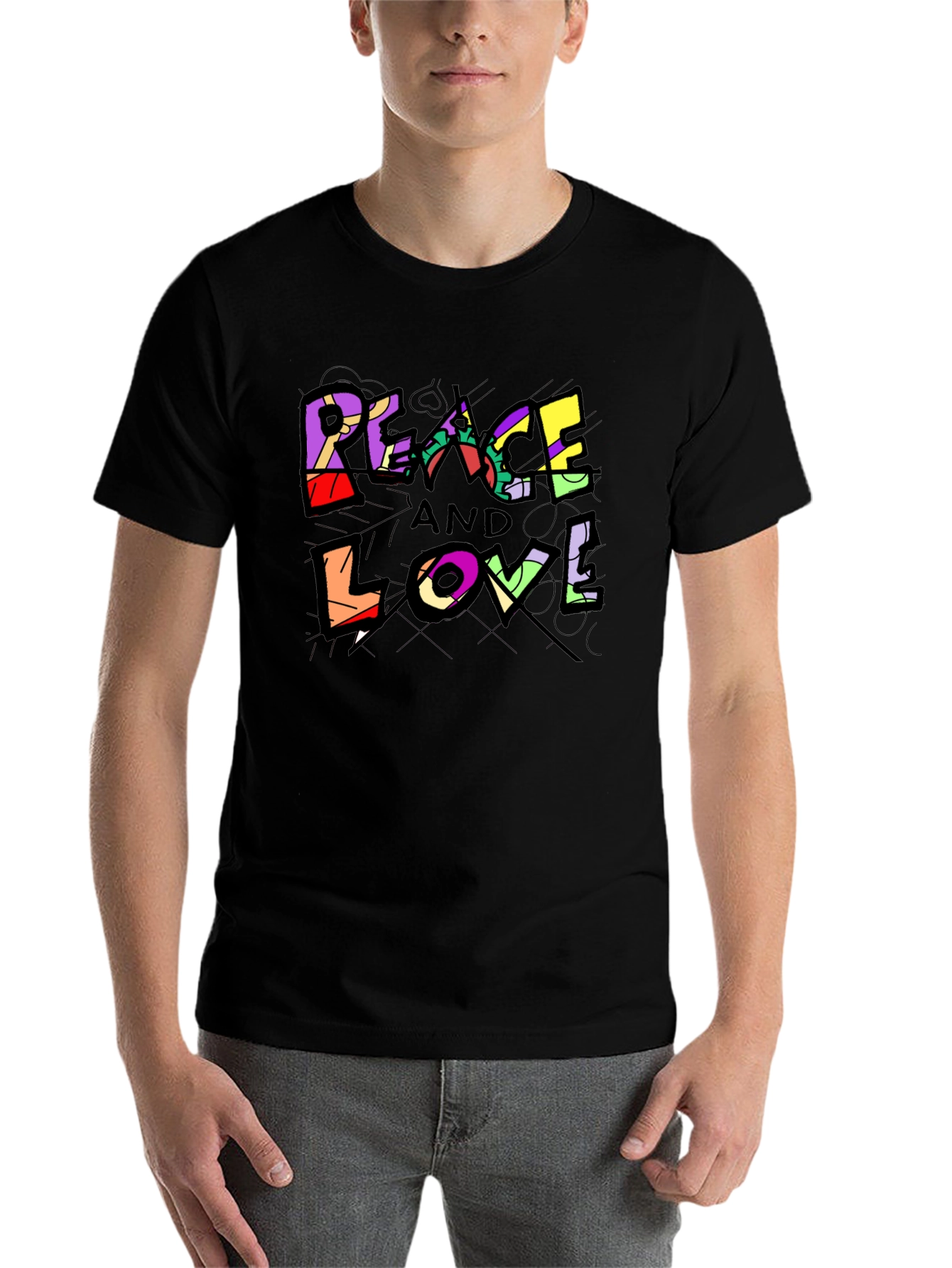 Black Peace and Love Graphic Tee - Black Unisex T-Shirt view 7