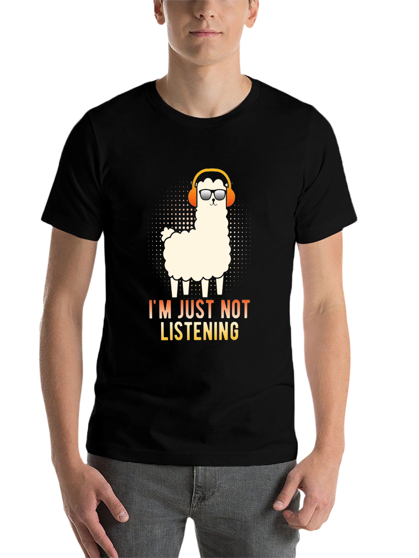 Black Llama Headphones Graphic T-Shirt - I'm Just Not Listening view 7