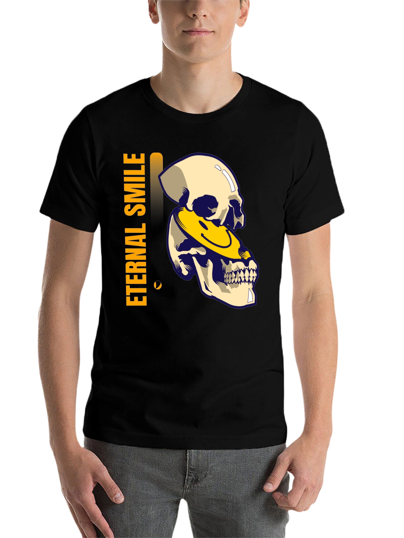Black Eternal Smile Skull Graphic T-Shirt - Black view 7