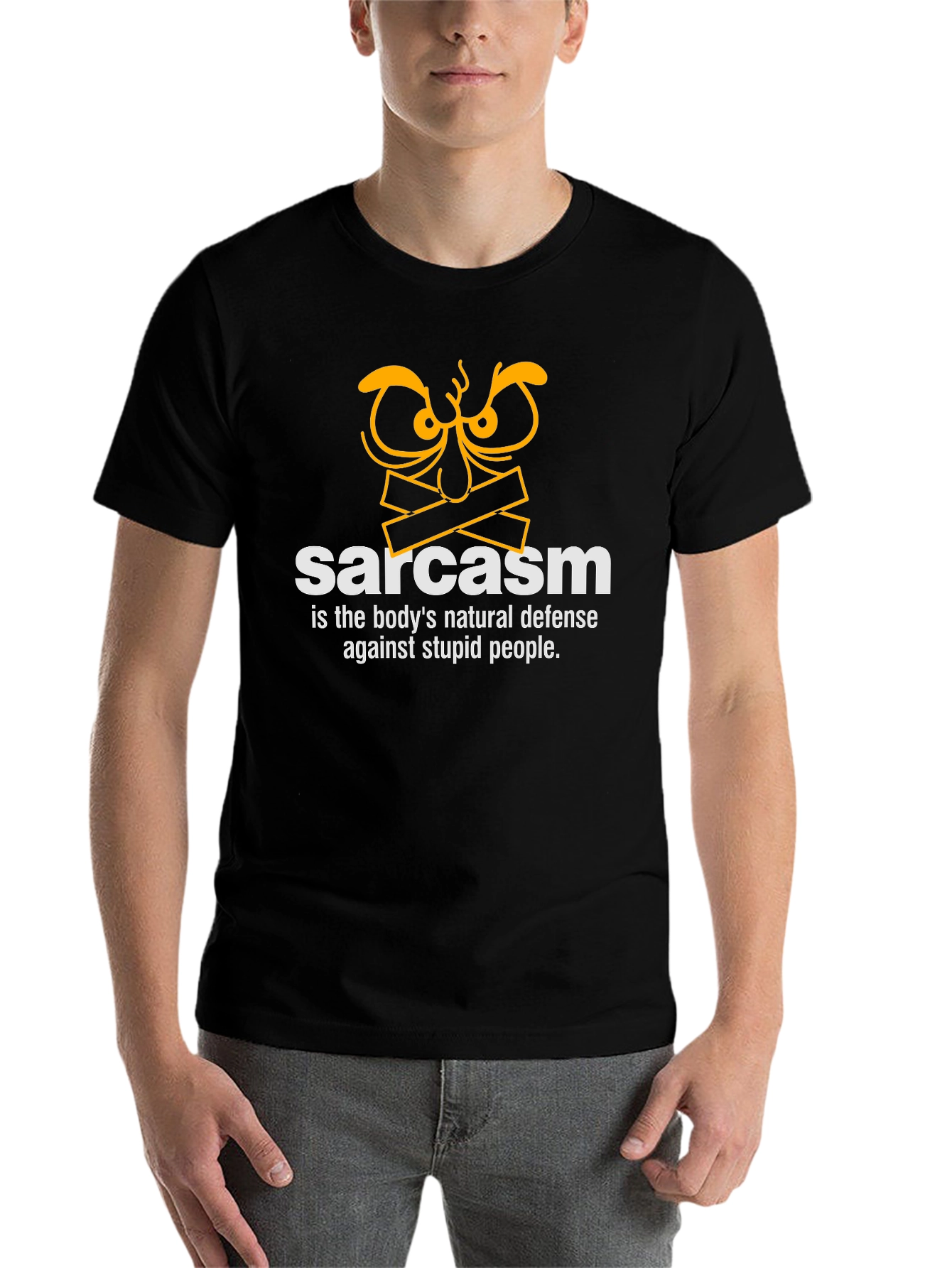 Black Sarcasm Defense Black Graphic Tee view 7