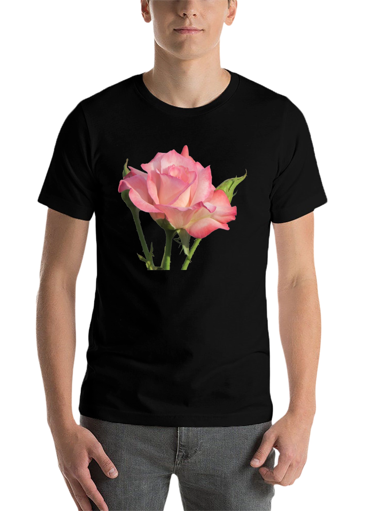 Black Pink Rose Graphic Black T-Shirt view 7