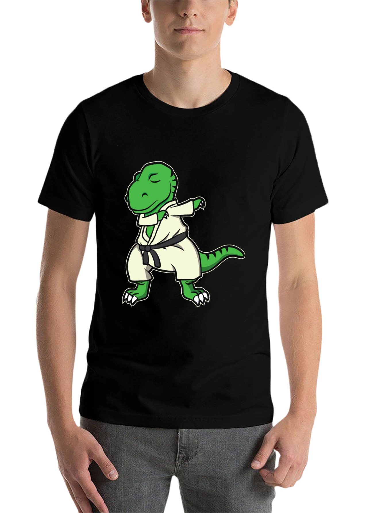 Black Dabbing Dinosaur Karate Black T-Shirt view 7