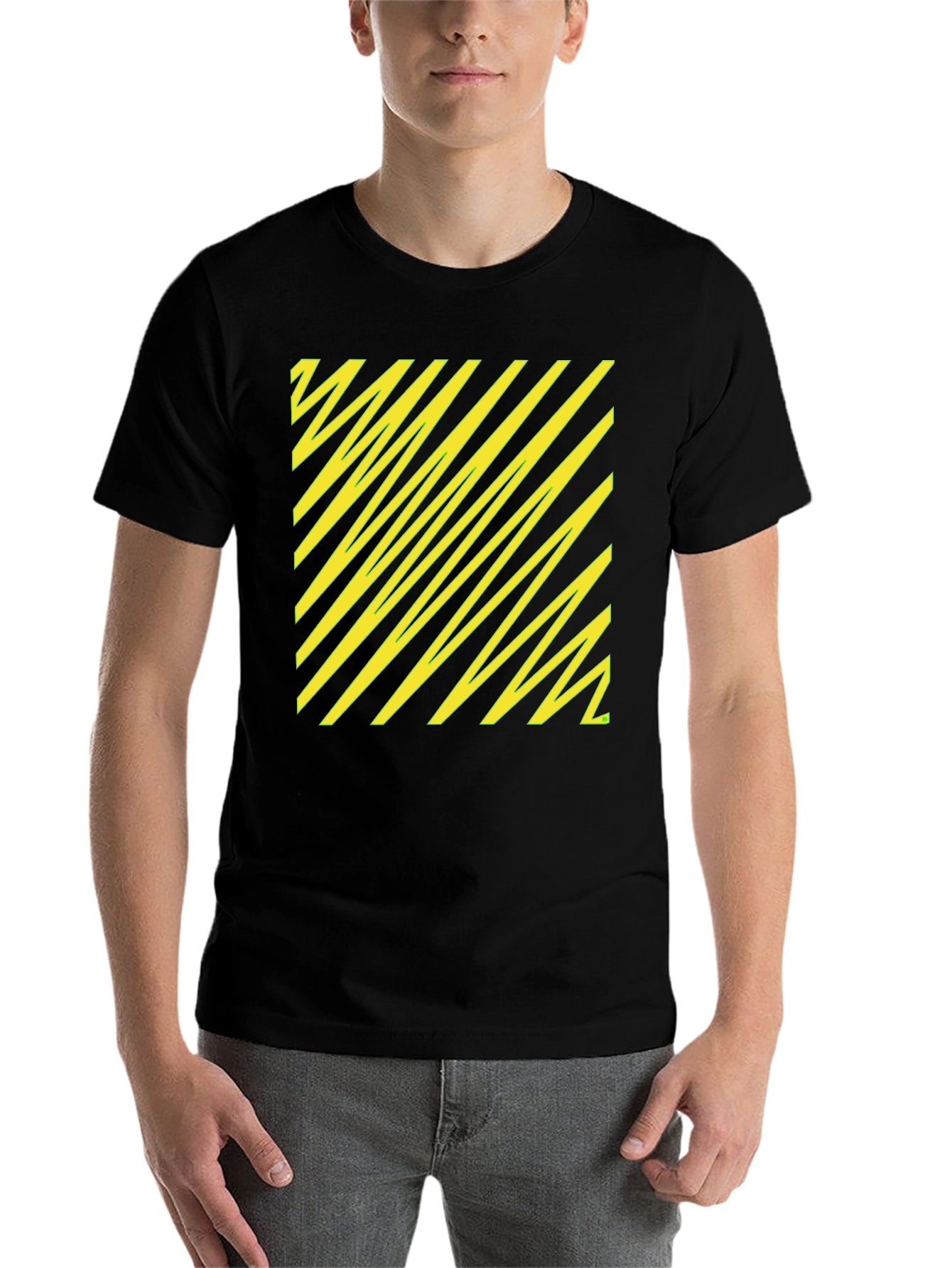 Black Black Tee with Yellow Diagonal Pattern view 7