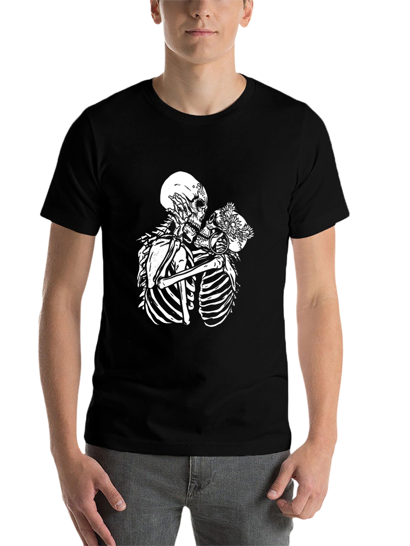 Black Skeleton Lovers Black Graphic T-Shirt view 7
