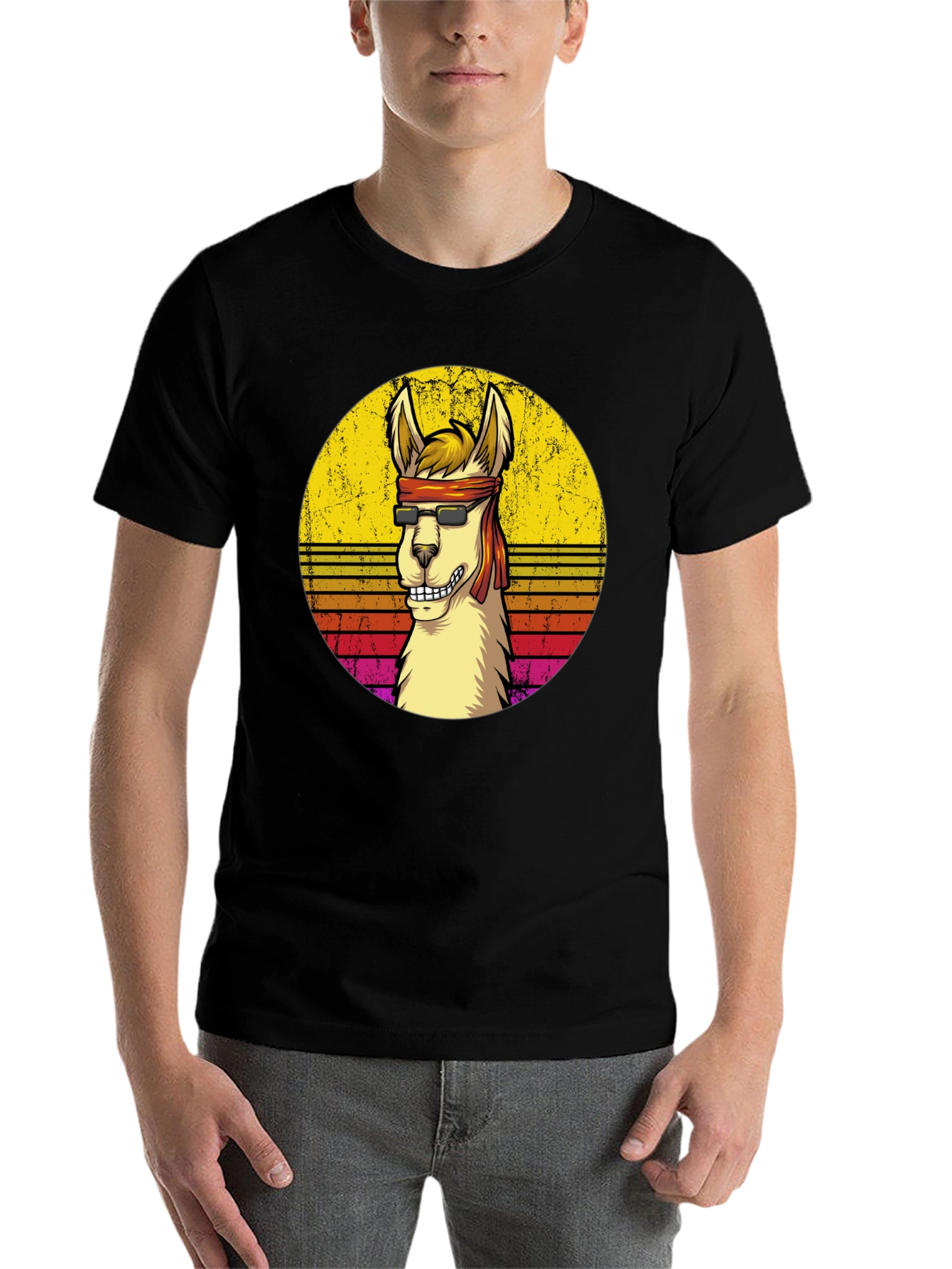 Black Retro Llama Graphic T-Shirt view 7