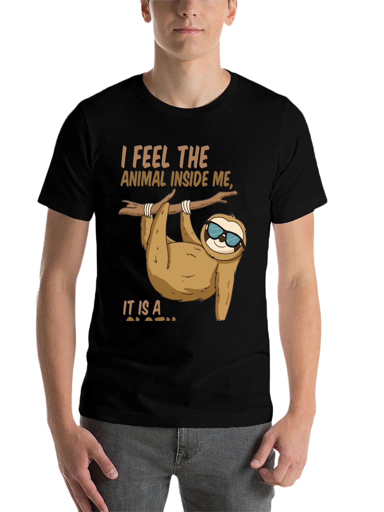 Black Funny Sloth T-Shirt - I Feel the Animal Inside Me view 7