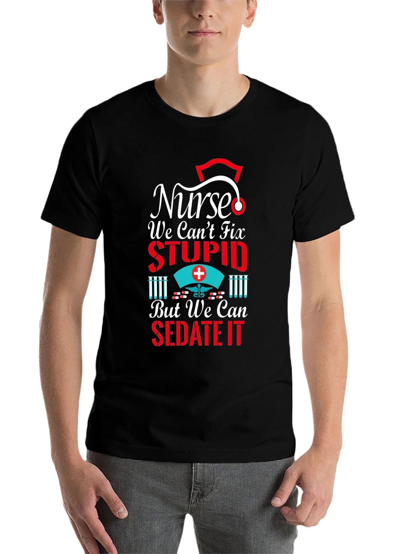 Black Nurse We Can't Fix Stupid T-Shirt view 7