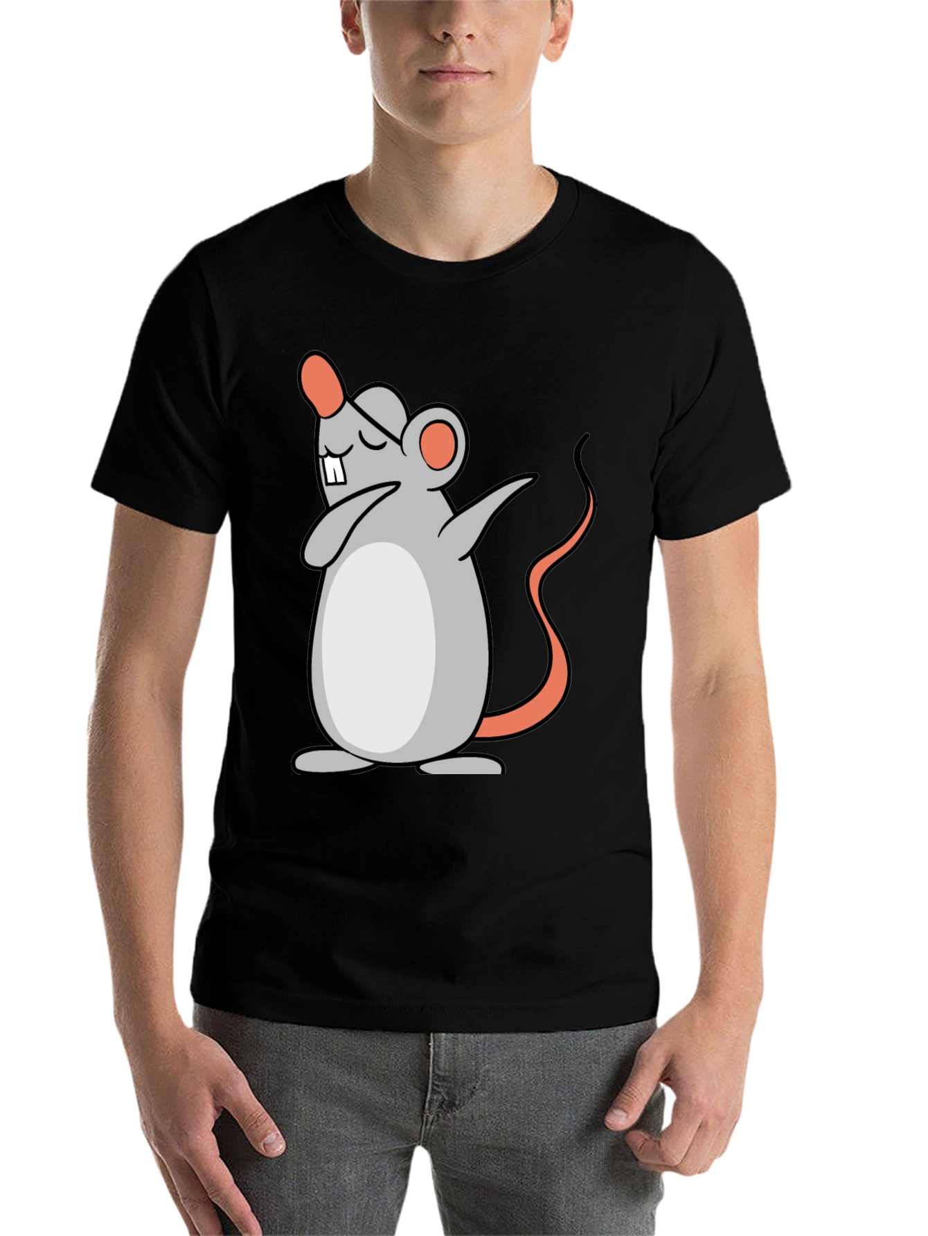 Black Dabbing Mouse Graphic Tee - Black Cotton T-Shirt view 7