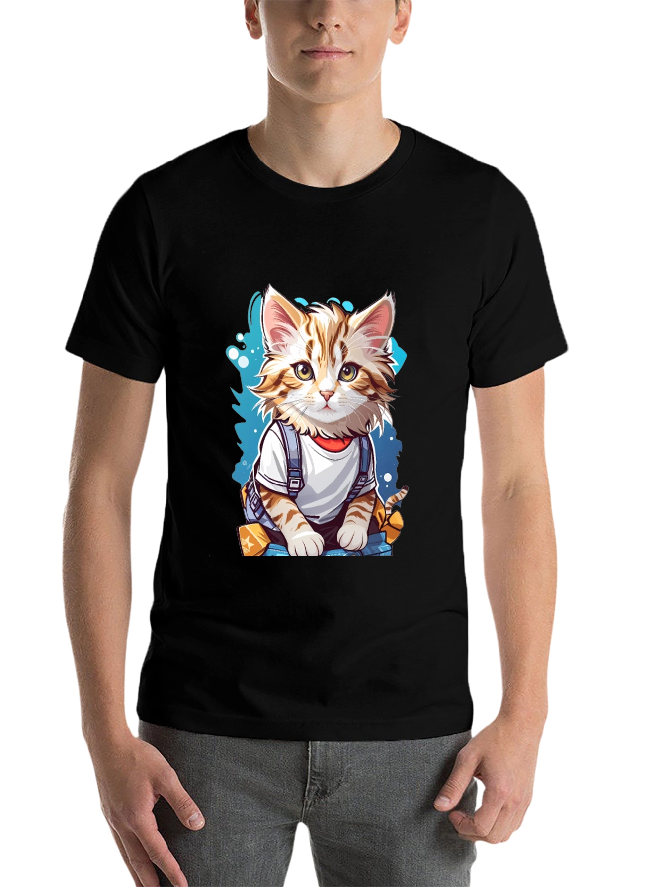 Black Cute Cartoon Cat T-Shirt view 7