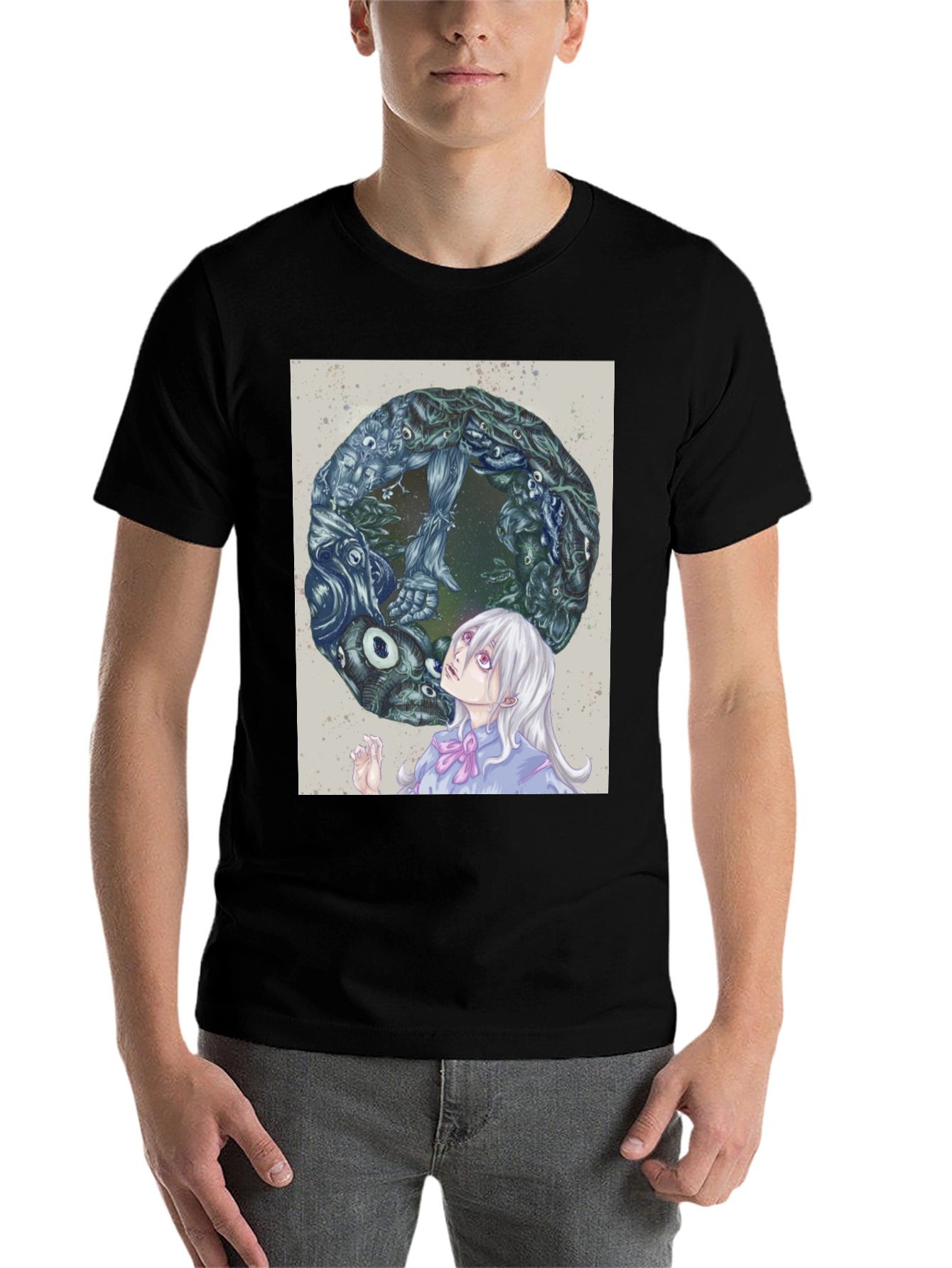 Black Anime Graphic Print Black T-Shirt view 7