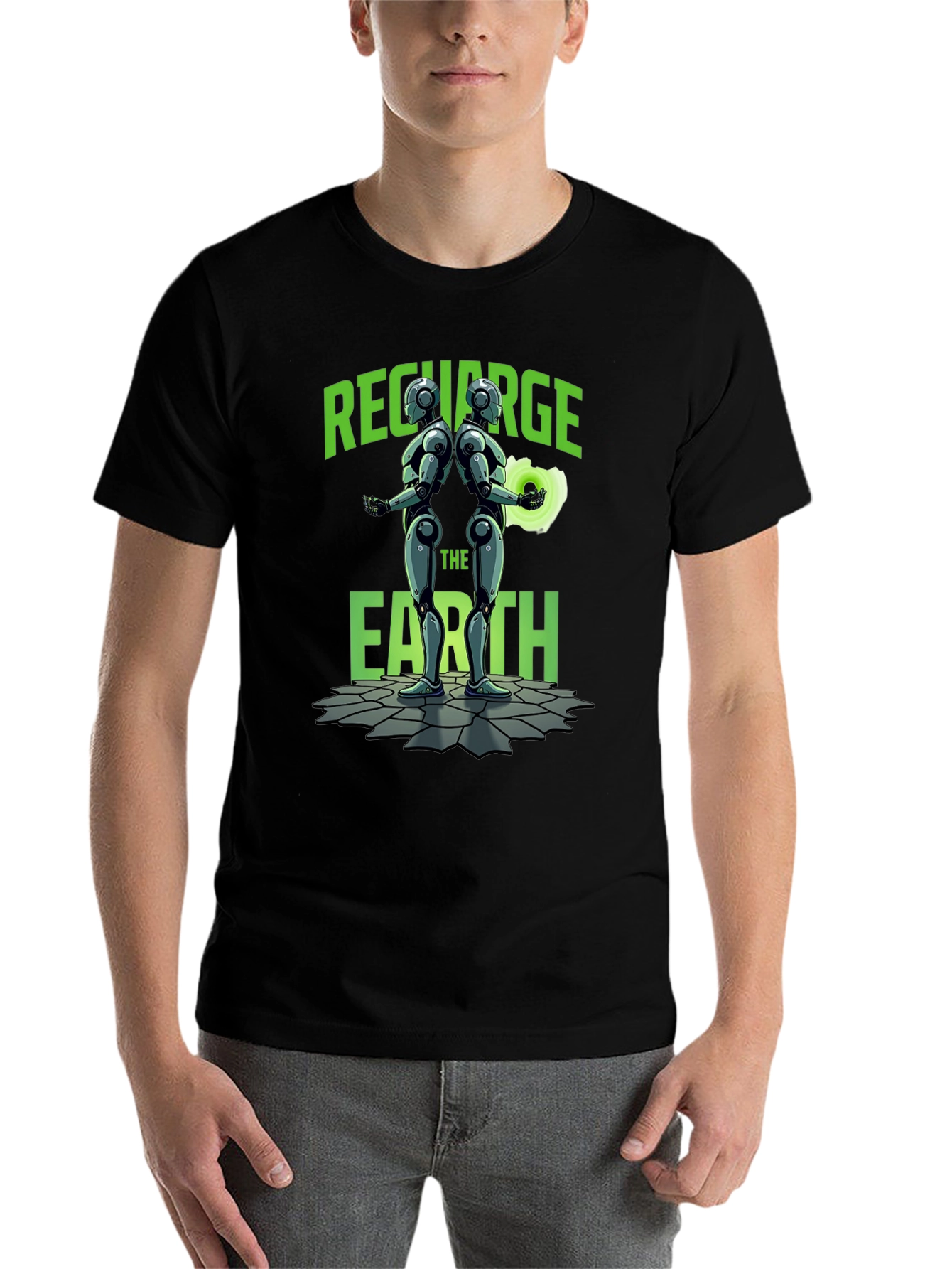 Black Recharge The Earth Graphic T-Shirt - Black view 7