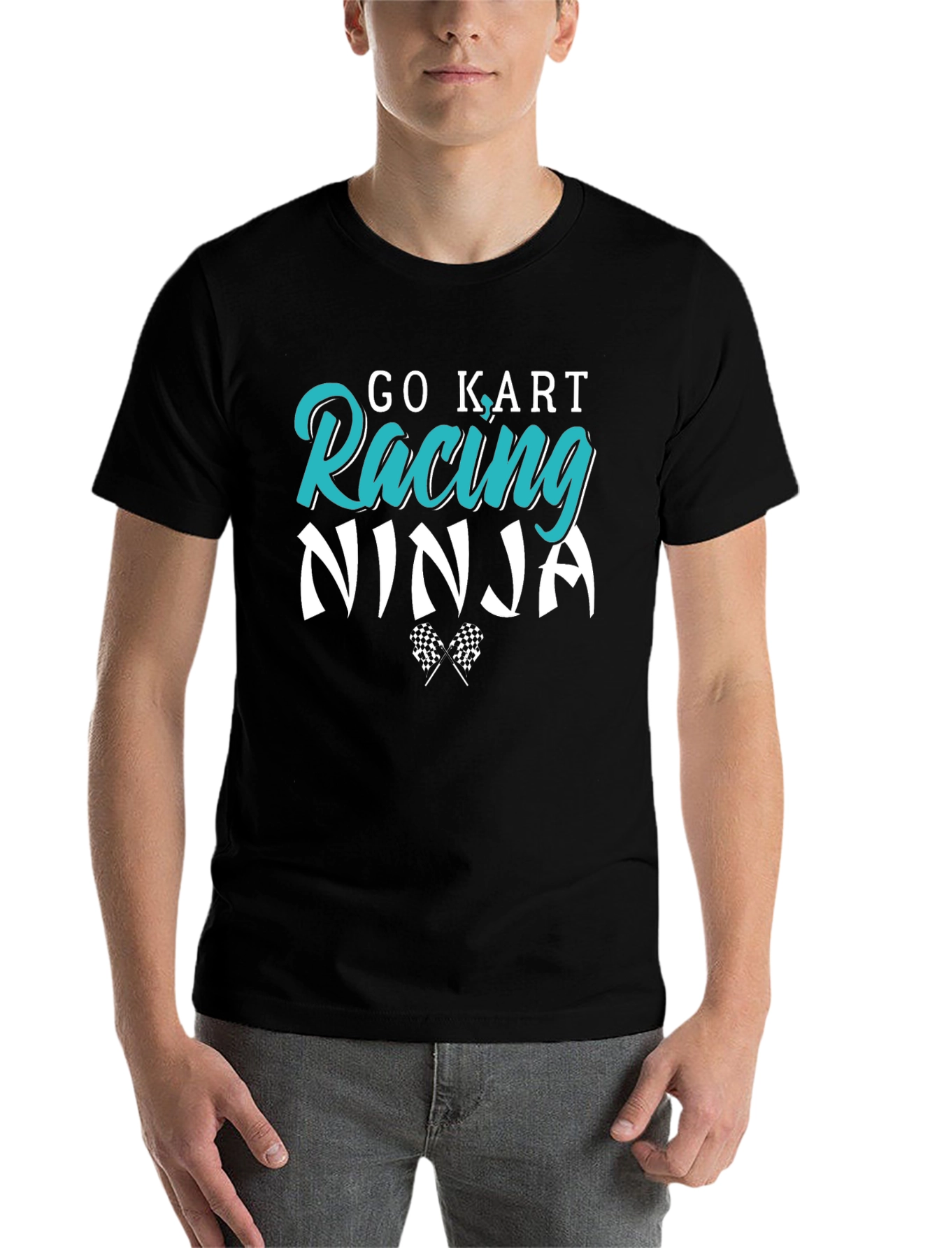 Black Go Kart Racing Ninja T-Shirt - Black view 7