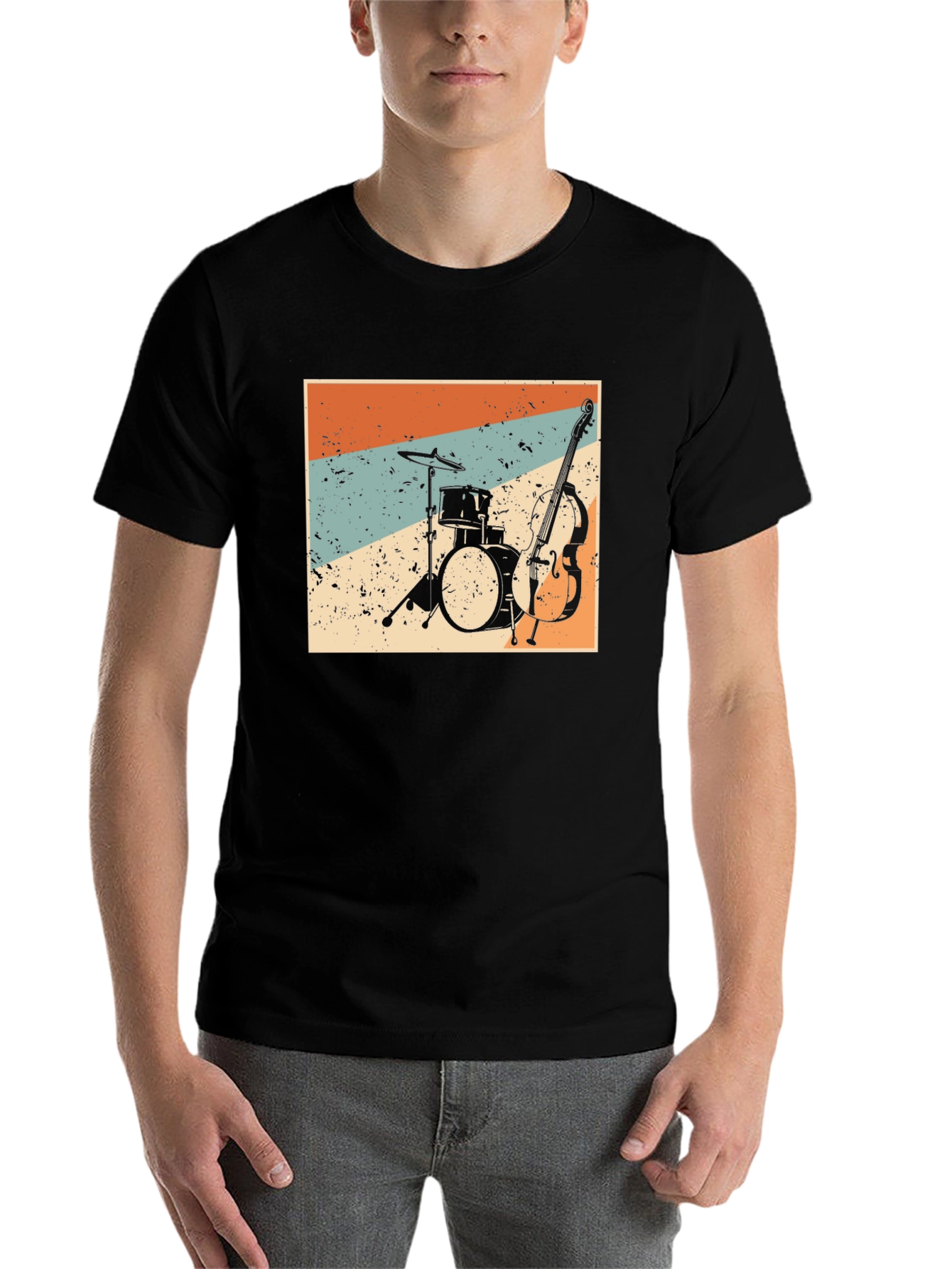 Black Vintage Music T-Shirt: Drums and Bass view 7