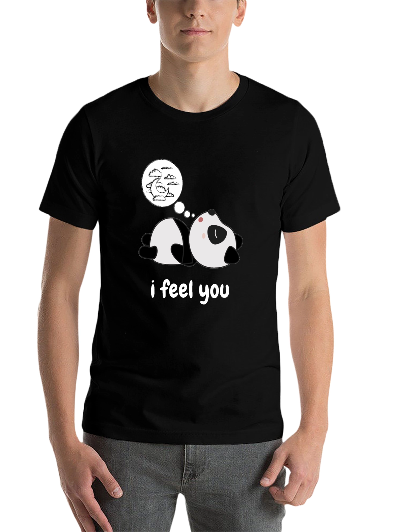 Black Dreamy Panda Black T-Shirt - I Feel You view 7