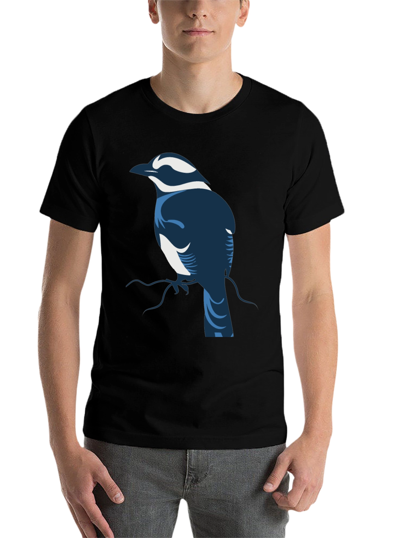 Black Stylized Bird Graphic Tee - Black Cotton Blend view 7