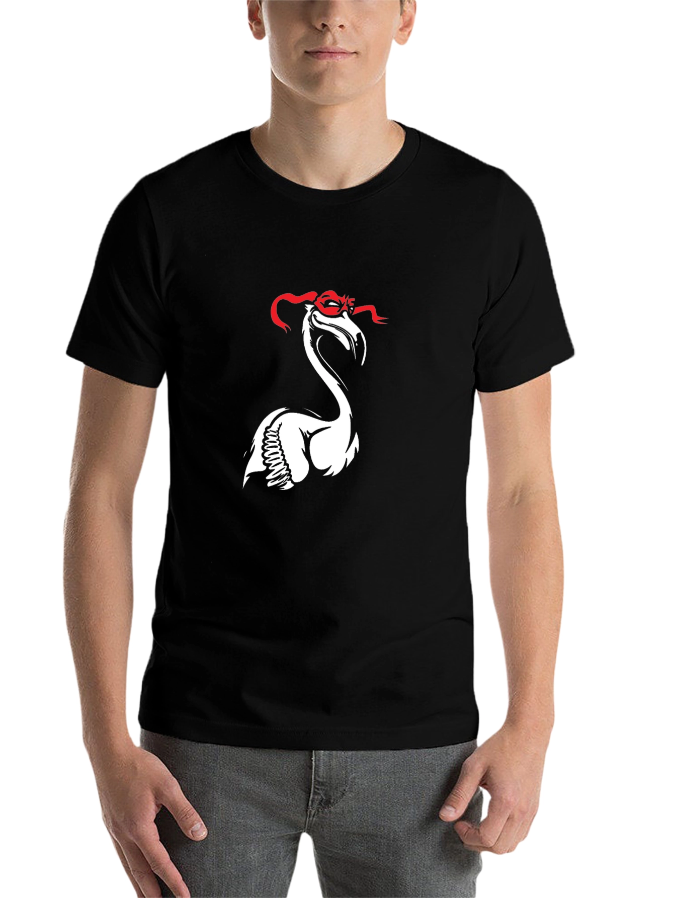 Black Flamingo Ninja T-Shirt - Black Cotton Tee view 7